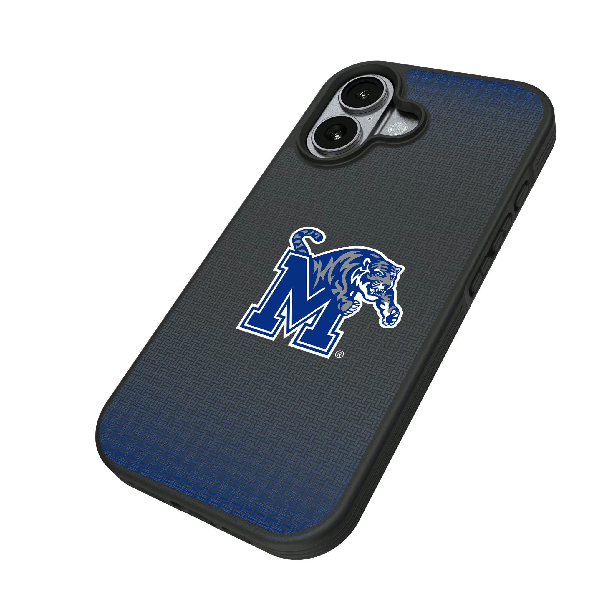 University of Memphis Tigers Linen iPhone Bump Phone Case for Apple iPhone - Isometric View#Device_iPhone 17