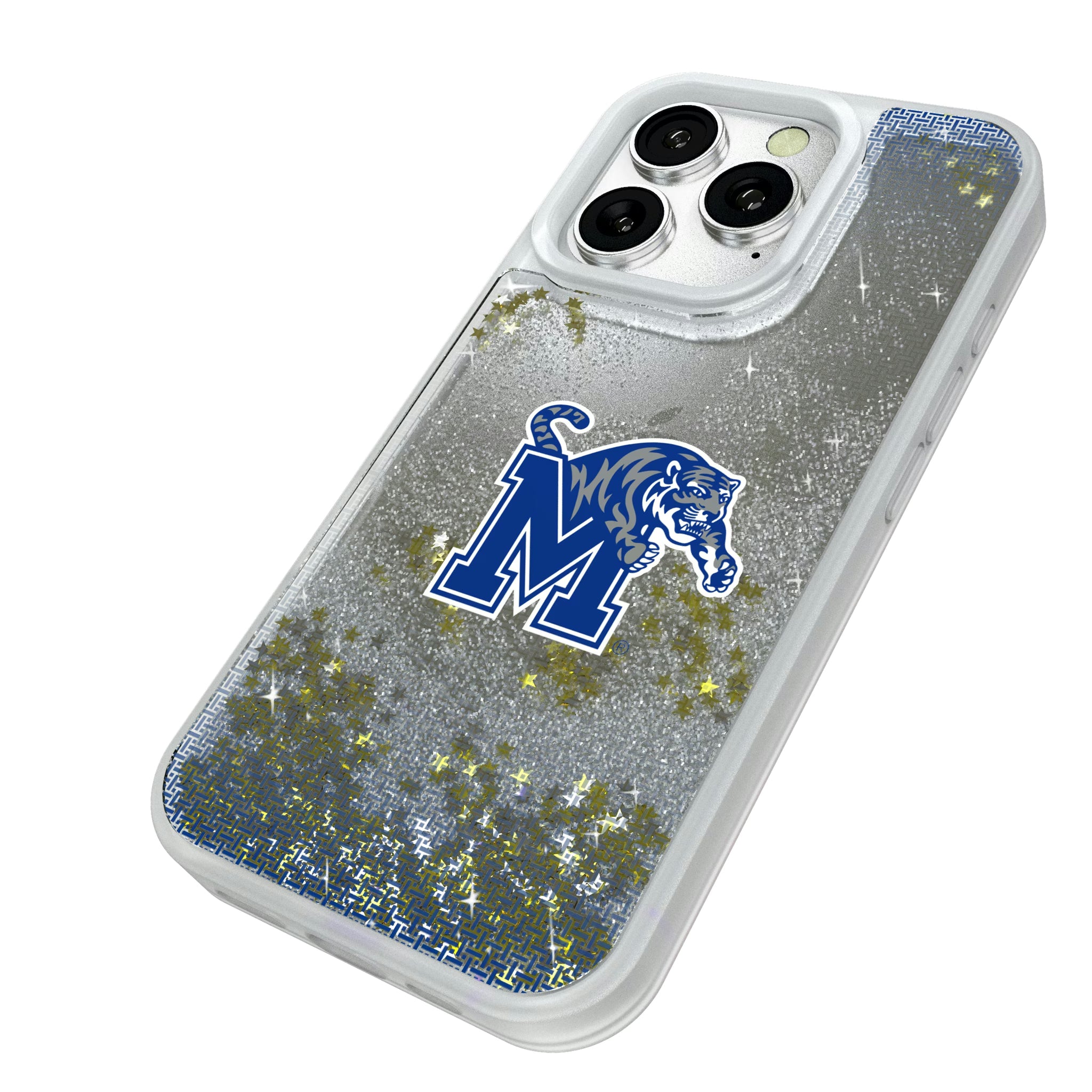 University of Memphis Tigers Linen iPhone Glitter Phone Case for Apple iPhone - Isometric View#Device_iPhone 16 Pro