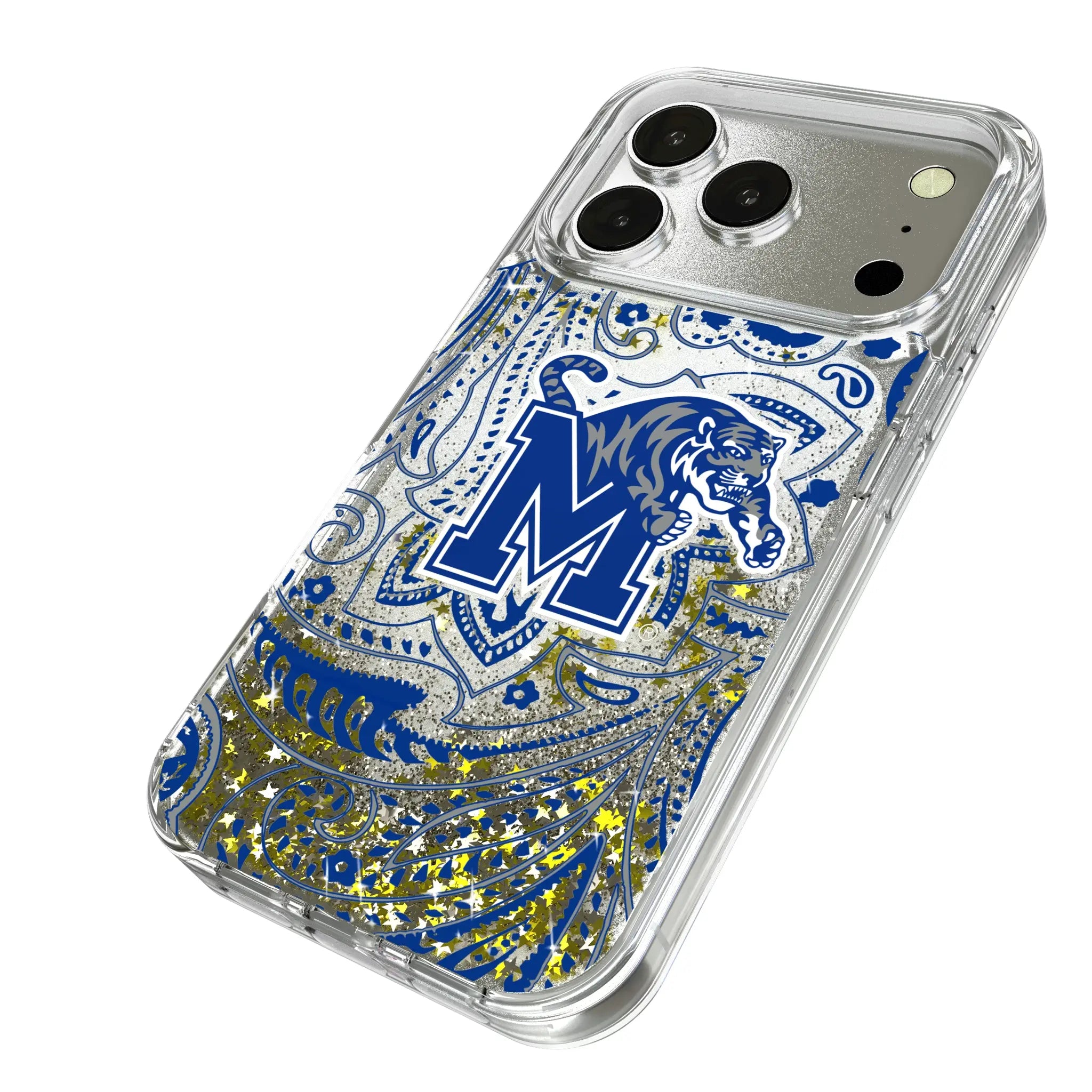 University of Memphis Tigers Paisley iPhone Glitter Phone Case for Apple iPhone - Isometric View