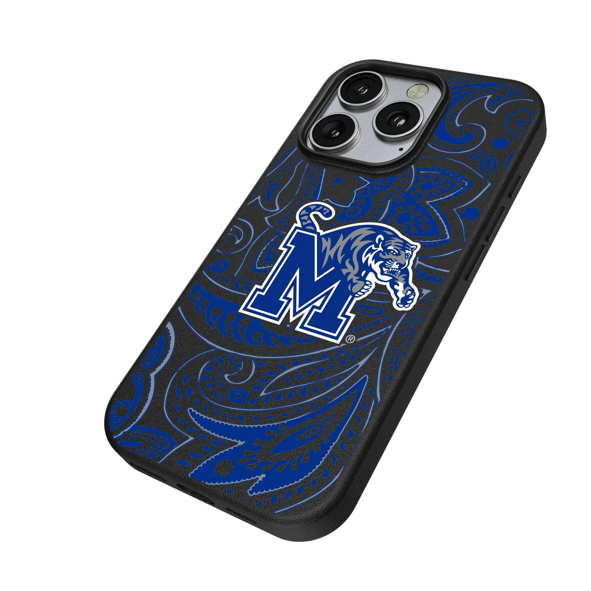 University of Memphis Tigers Paisley iPhone MagSafe Compatible Phone Case for Apple iPhone - Isometric View