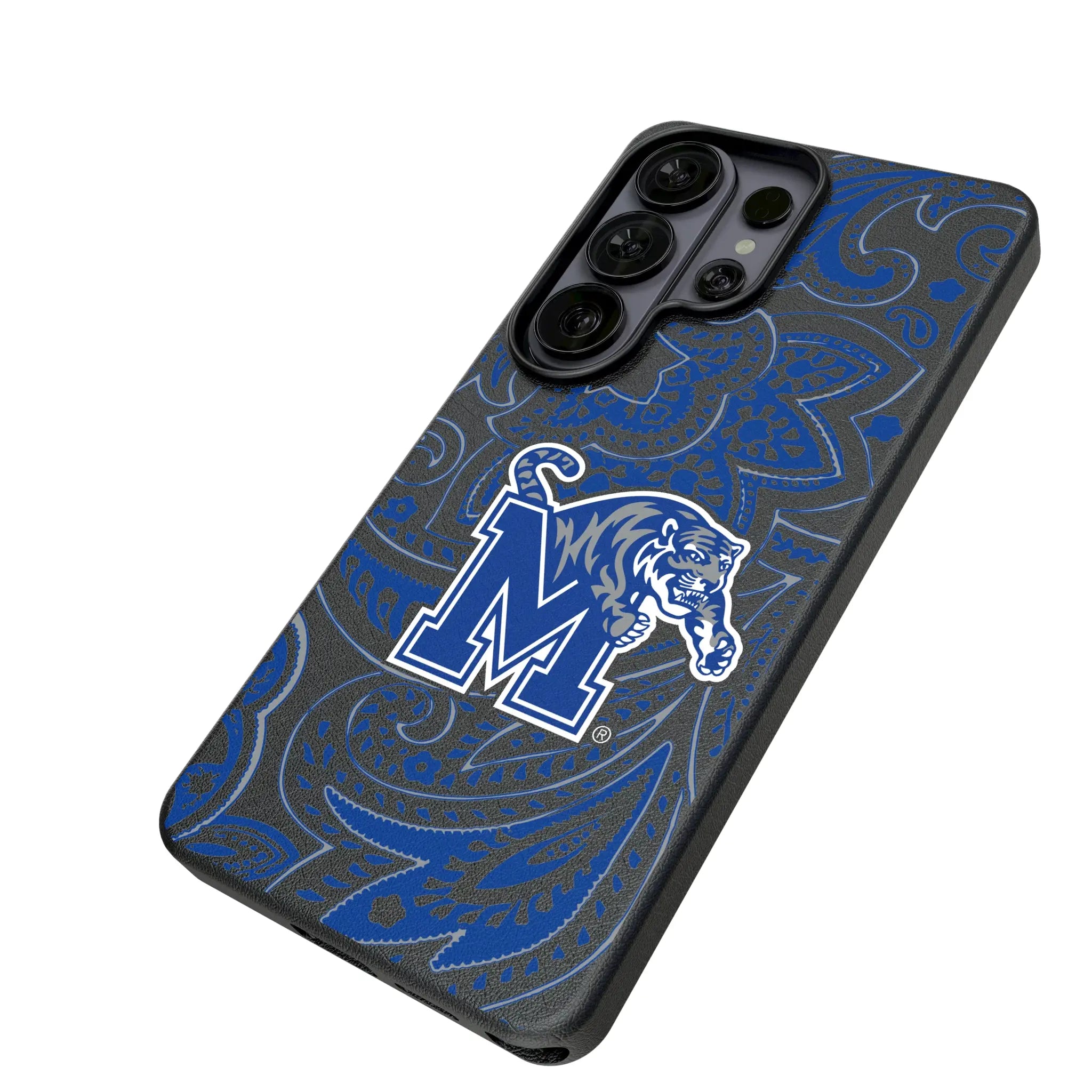 University of Memphis Tigers Paisley Galaxy MagSafe Compatible Phone Case for Samsung Galaxy - Isometric View#Device_Galaxy S26 Ultra