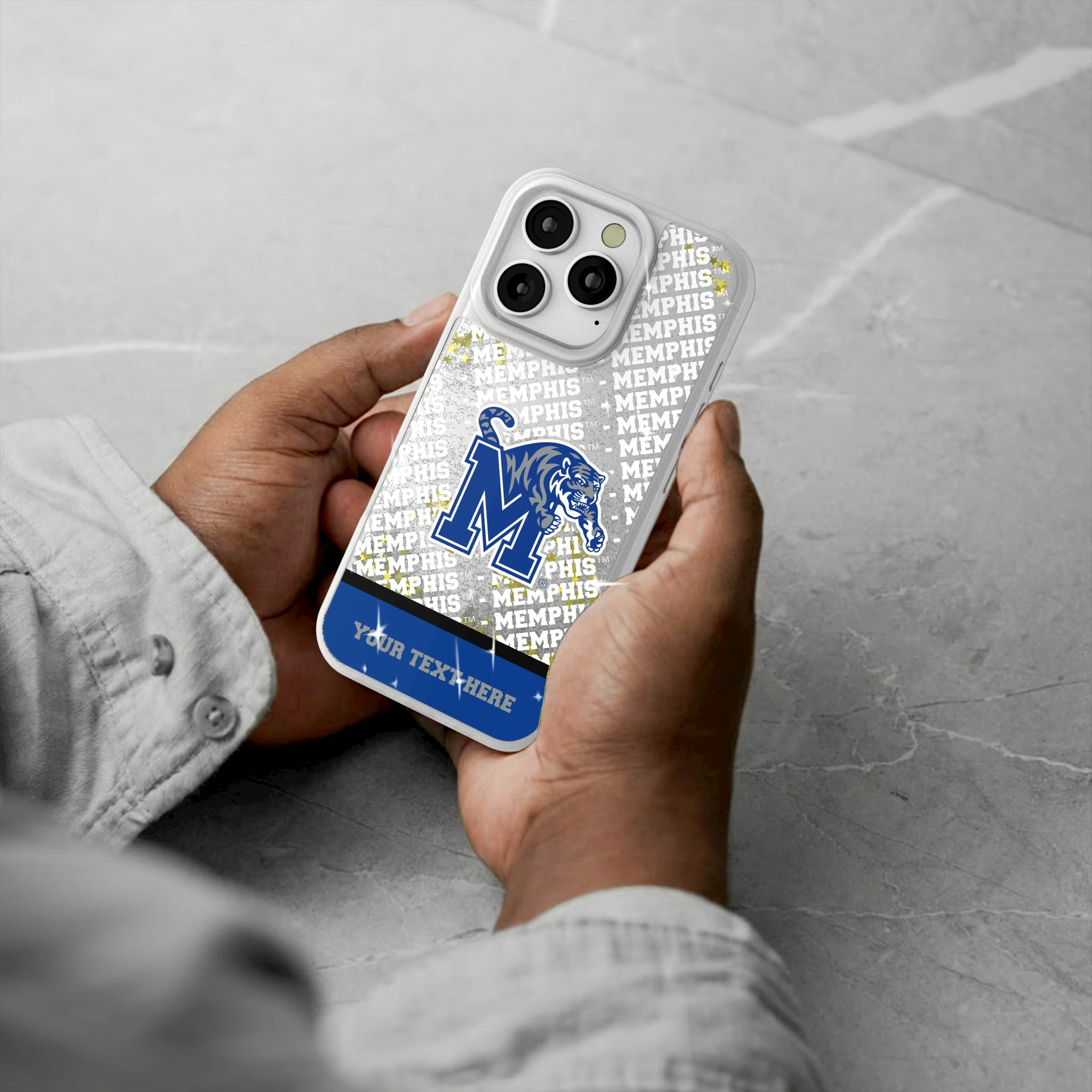 University of Memphis Tigers Personalized EndZone Plus iPhone Glitter Phone Case for Apple iPhone - Lifestyle#Device_iPhone 16 Pro