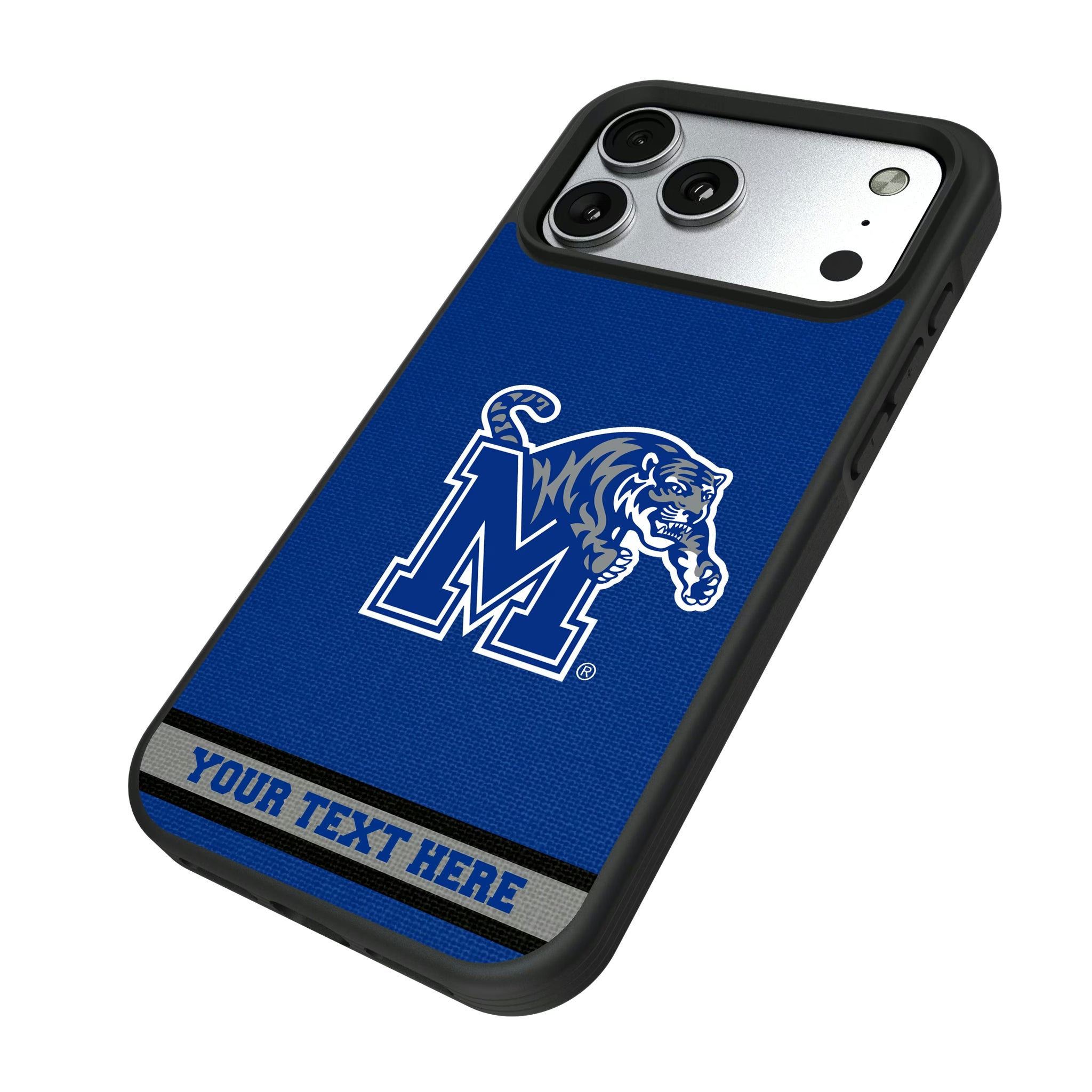 University of Memphis Tigers Personalized Stripe iPhone Bump Phone Case for Apple iPhone - Isometric View#Device_iPhone 17 Pro Max