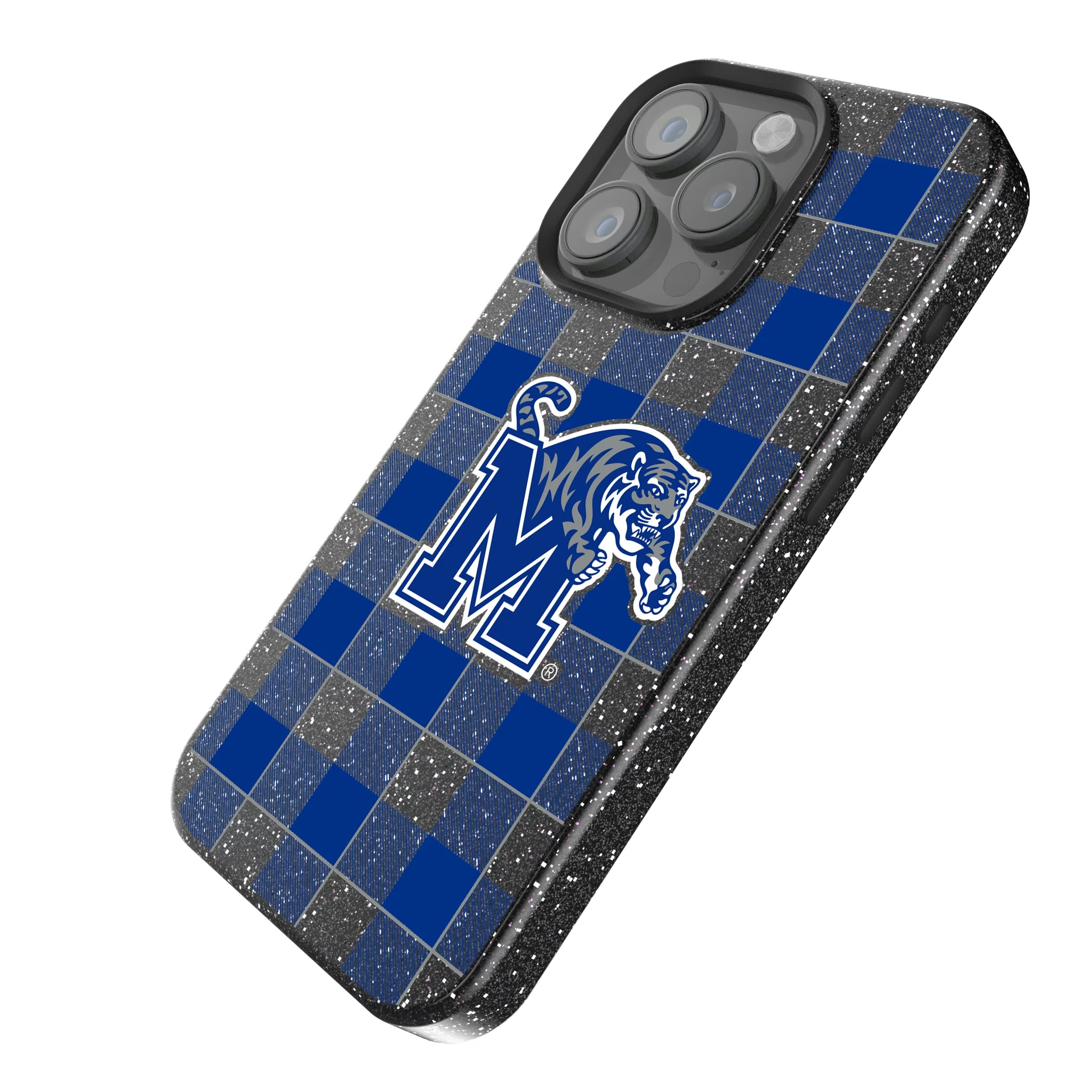 University of Memphis Tigers Plaid iPhone Bling Phone Case for Apple iPhone - Isometric View