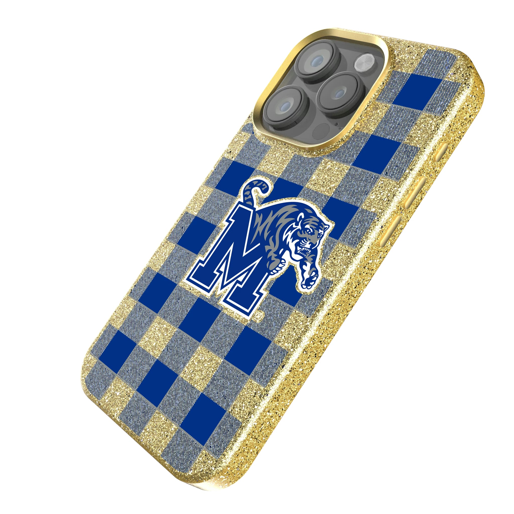University of Memphis Tigers Plaid iPhone Bling Phone Case for Apple iPhone - Isometric View