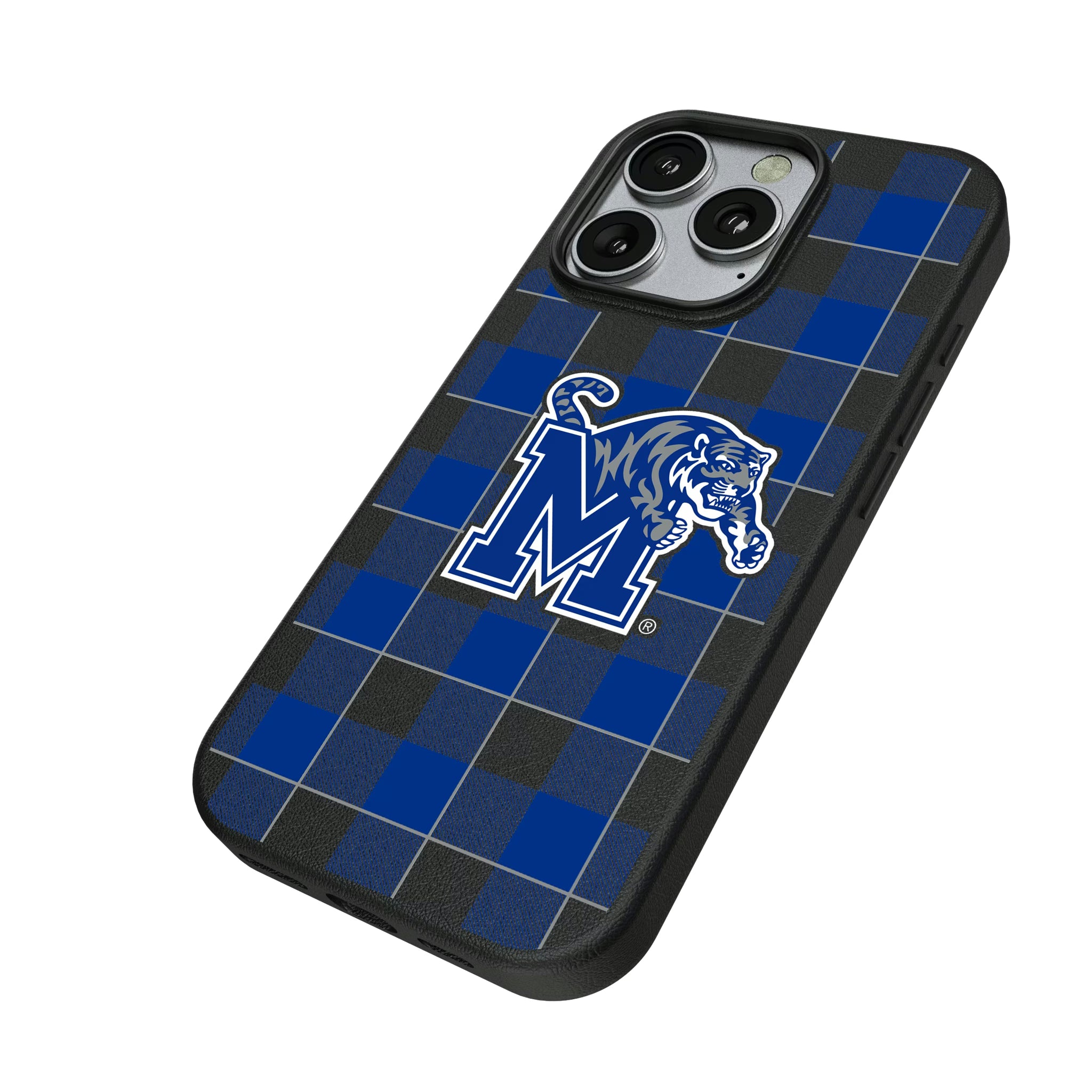 University of Memphis Tigers Plaid iPhone MagSafe Compatible Phone Case for Apple iPhone - Isometric View