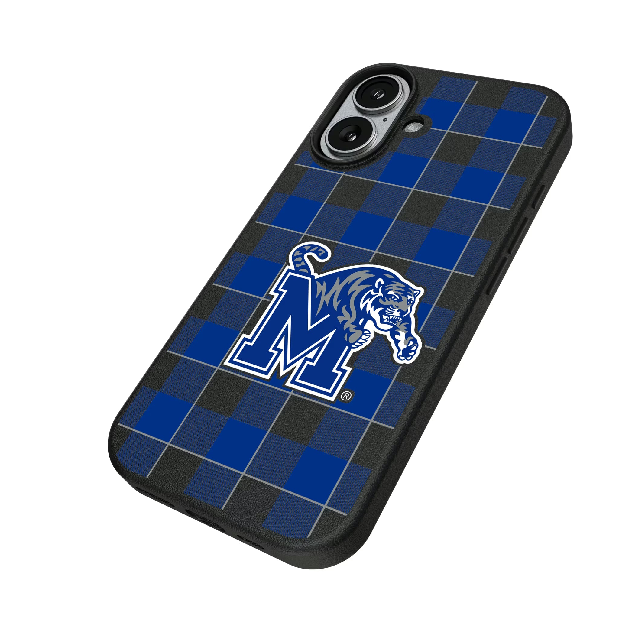 University of Memphis Tigers Plaid iPhone MagSafe Compatible Phone Case for Apple iPhone - Isometric View#Device_iPhone 17
