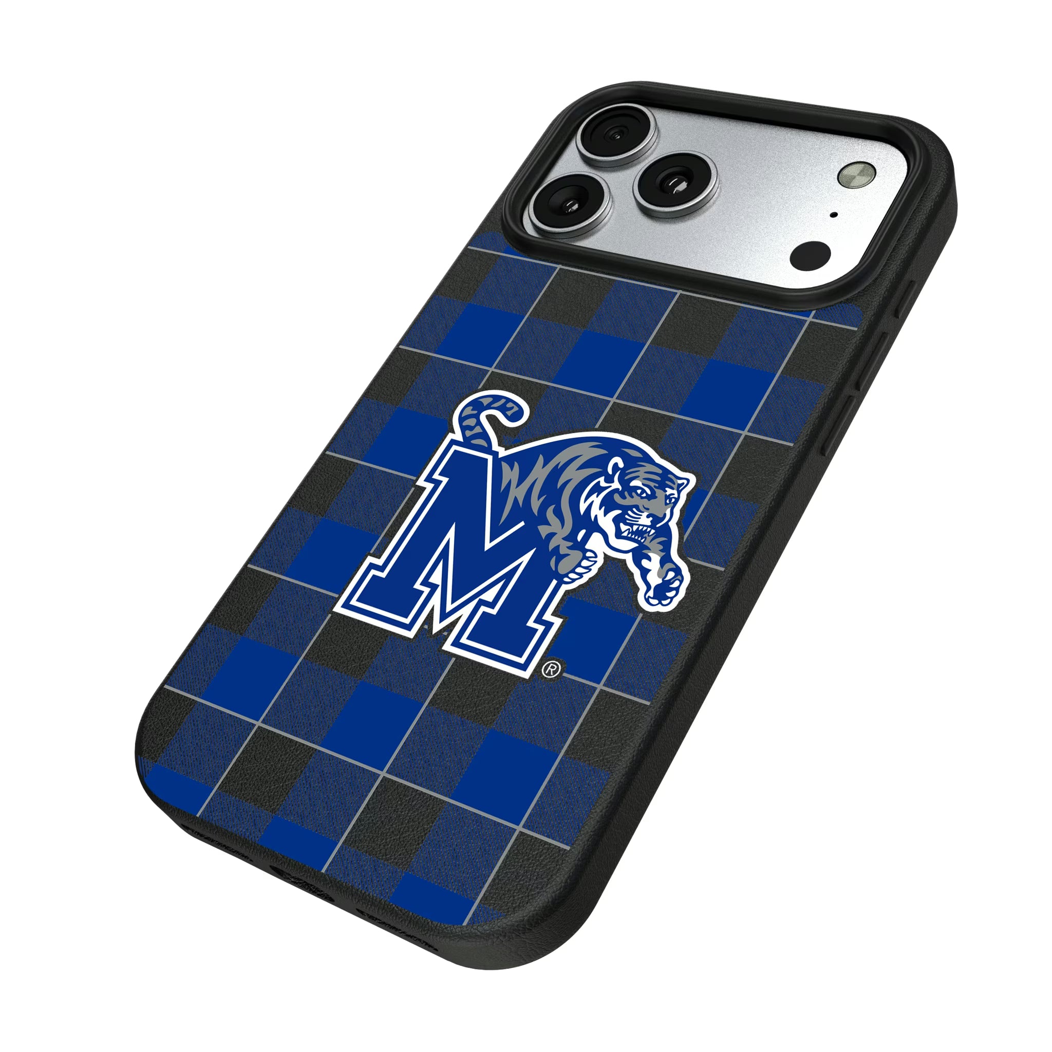 University of Memphis Tigers Plaid iPhone MagSafe Compatible Phone Case for Apple iPhone - Isometric View#Device_iPhone 17 Pro Max