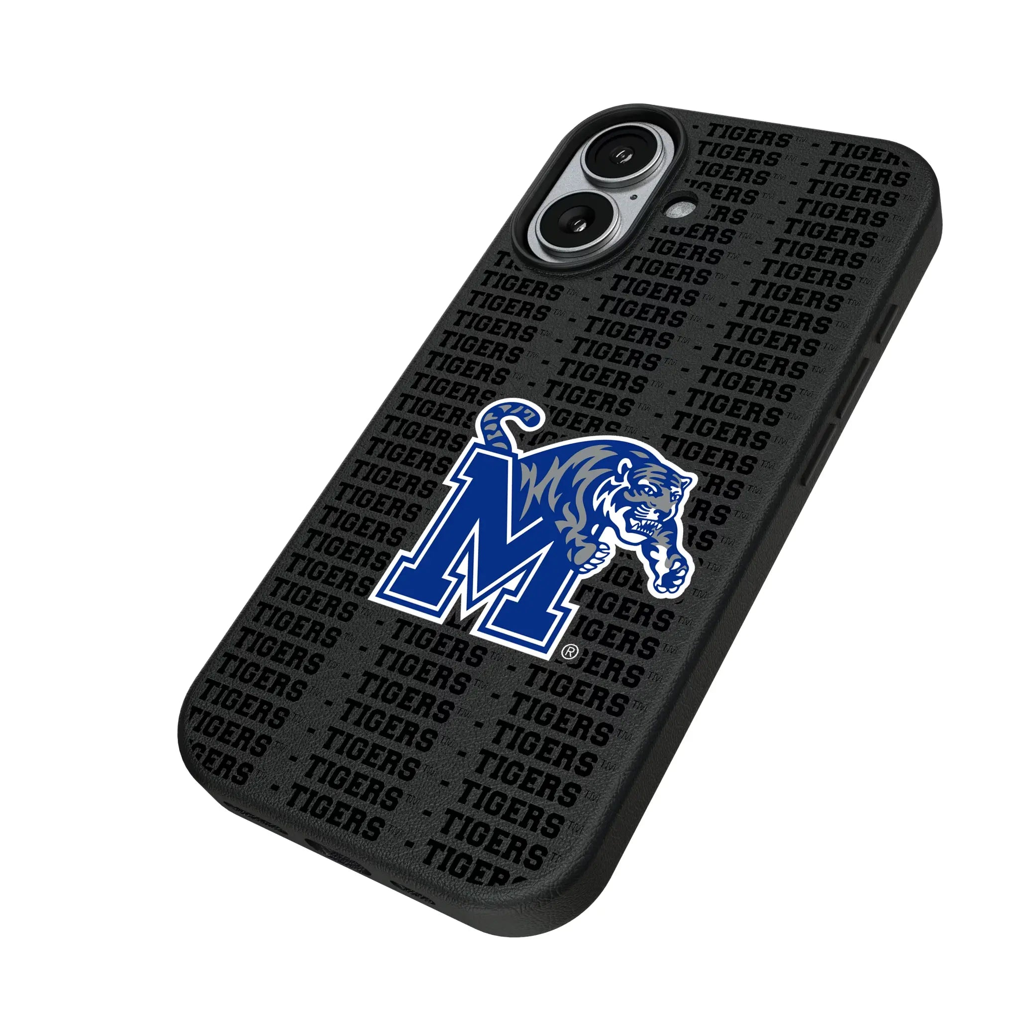University of Memphis Tigers Text Backdrop iPhone MagSafe Compatible Phone Case for Apple iPhone - Isometric View#Device_iPhone 17