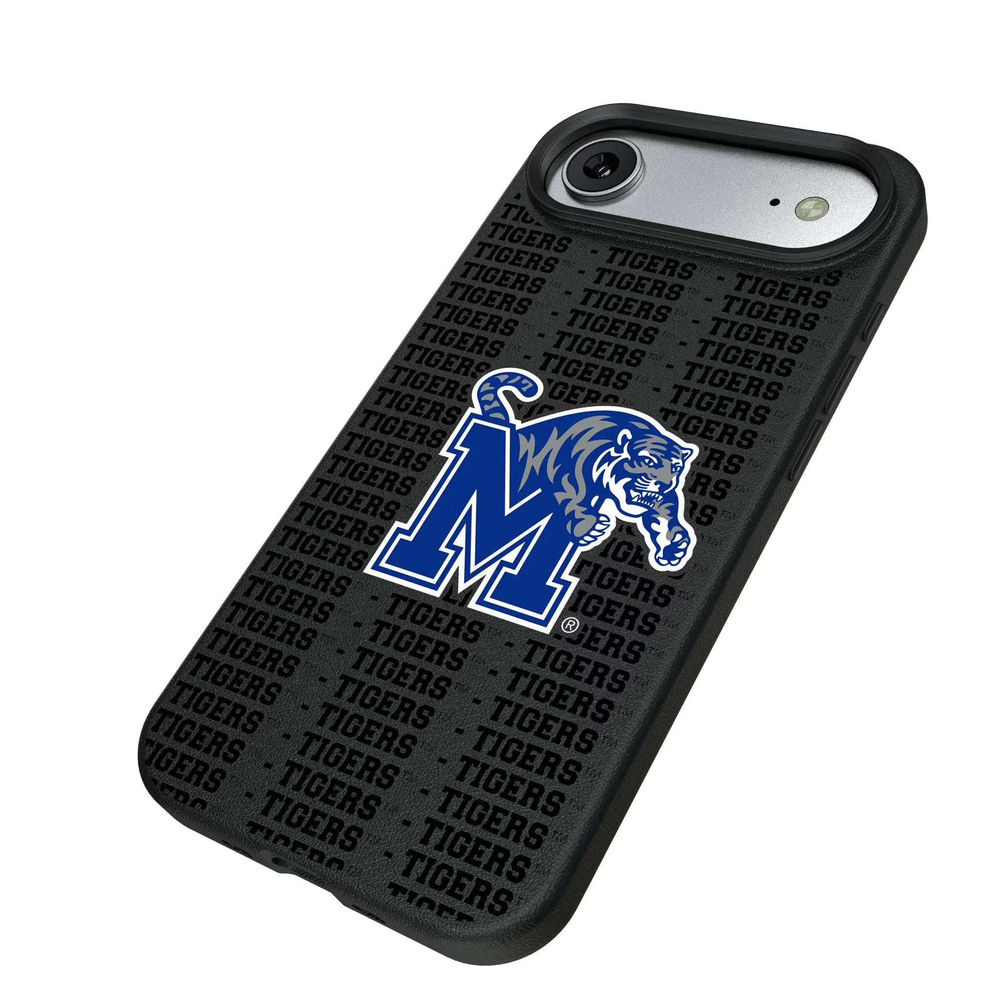 University of Memphis Tigers Text Backdrop iPhone MagSafe Compatible Phone Case for Apple iPhone - Isometric View#Device_iPhone Air