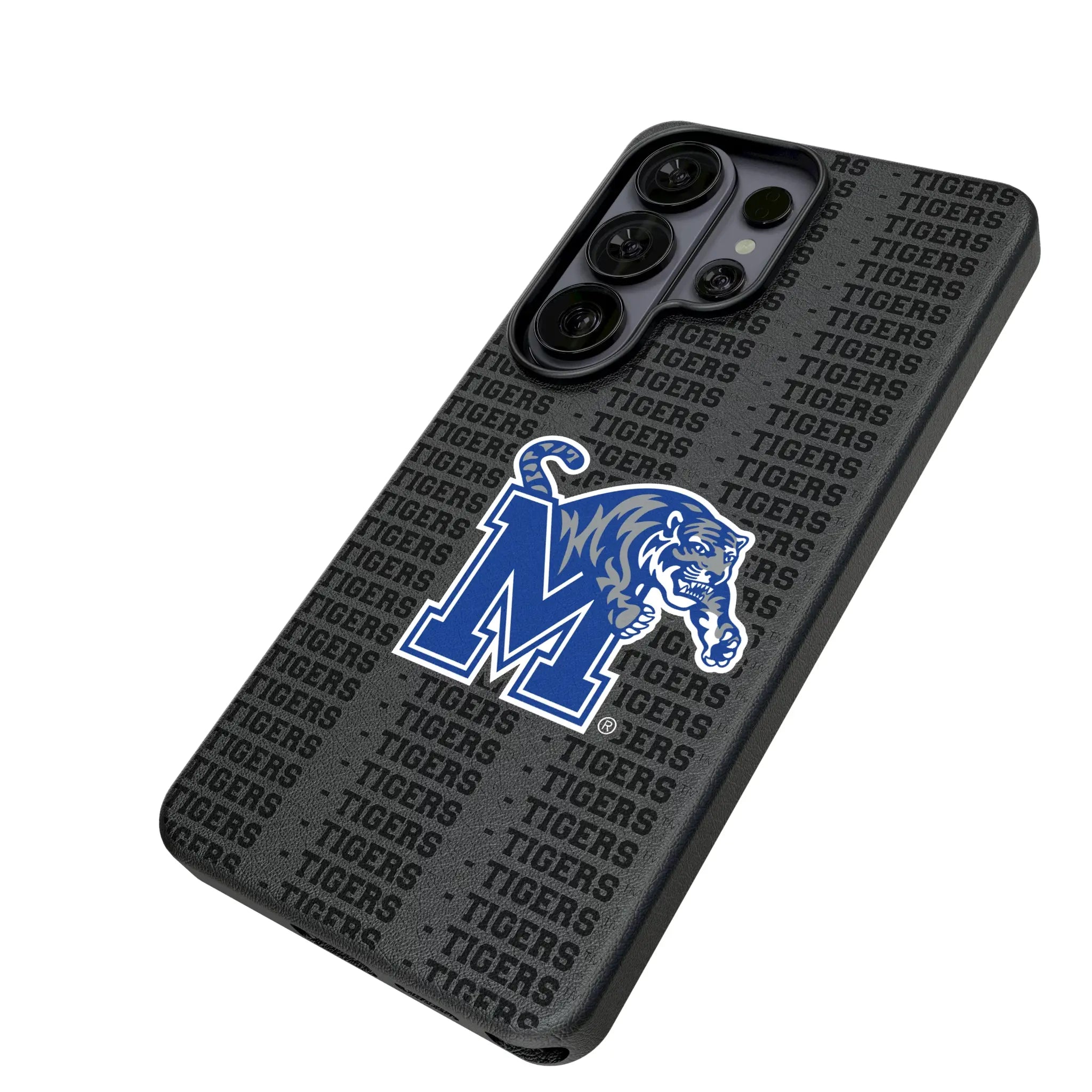 University of Memphis Tigers Text Backdrop Galaxy MagSafe Compatible Phone Case for Samsung Galaxy - Isometric View#Device_Galaxy S26 Ultra