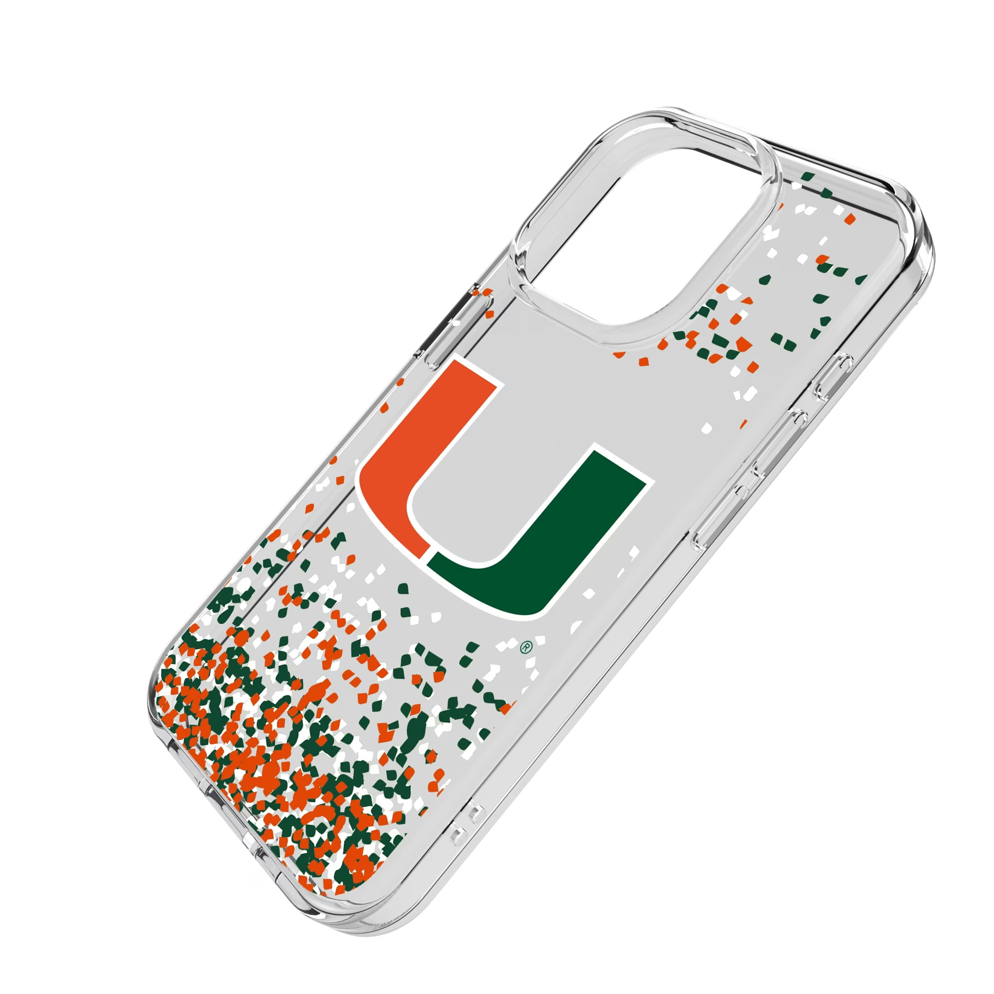University of Miami Hurricanes Confetti iPhone Clear Phone Case for Apple iPhone - Isometric View