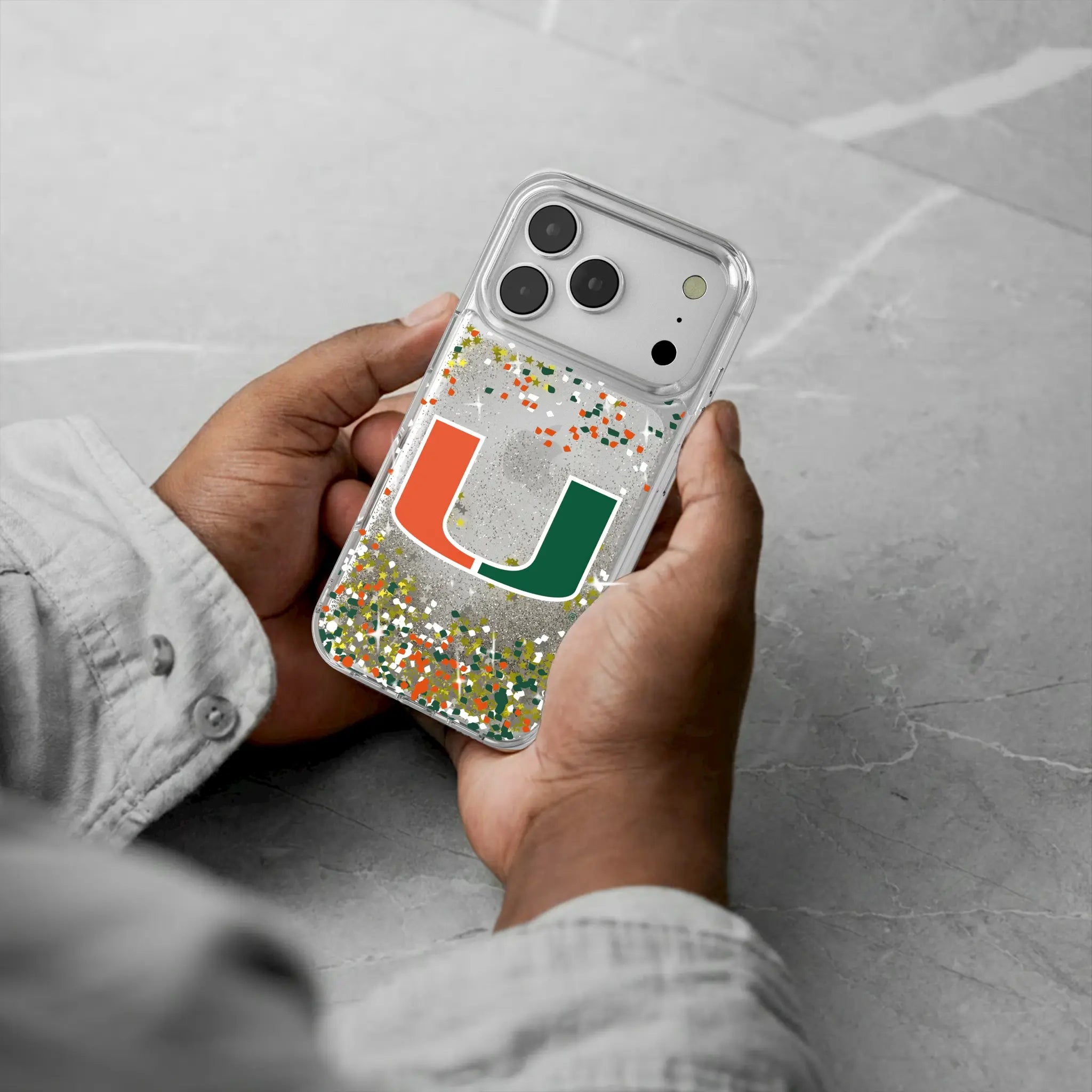 University of Miami Hurricanes Confetti iPhone Glitter Phone Case for Apple iPhone - Lifestyle