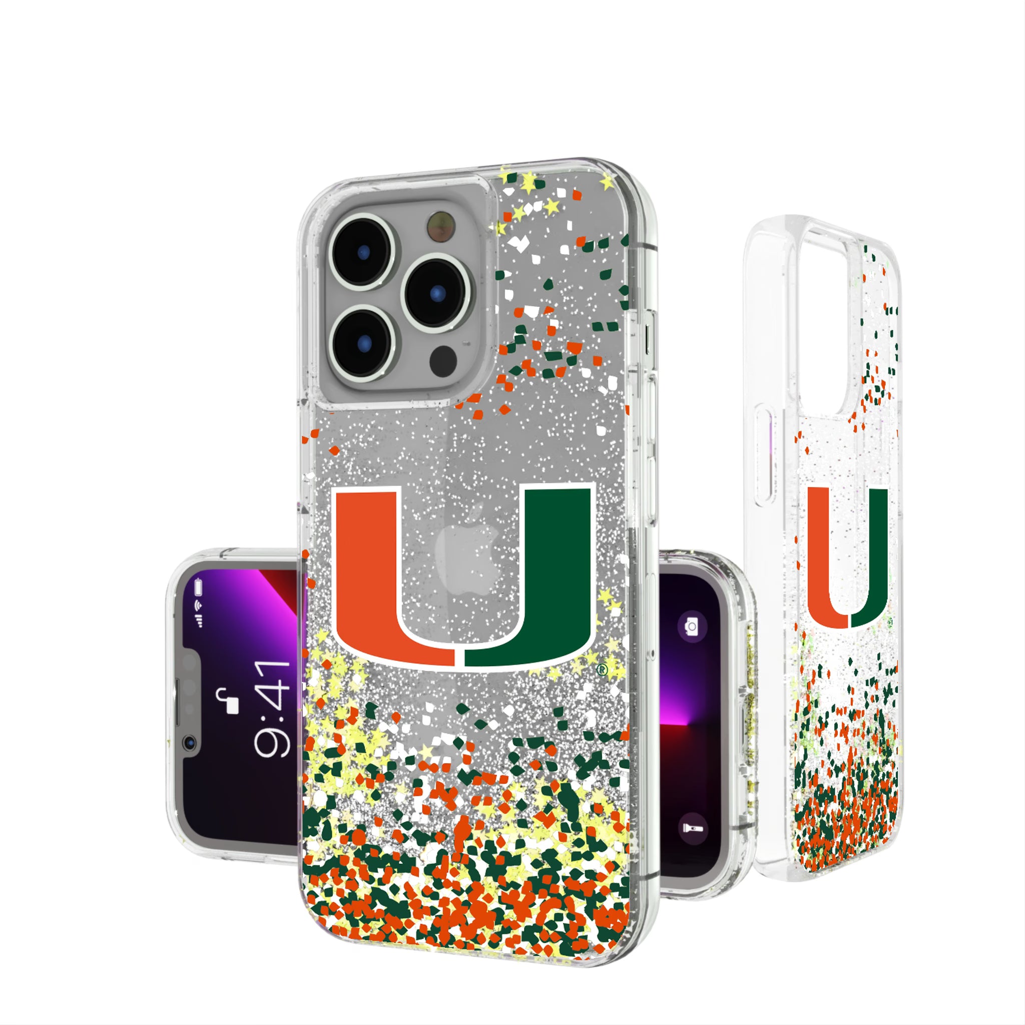 University of Miami Hurricanes Confetti iPhone Glitter Phone Case for Apple iPhone
