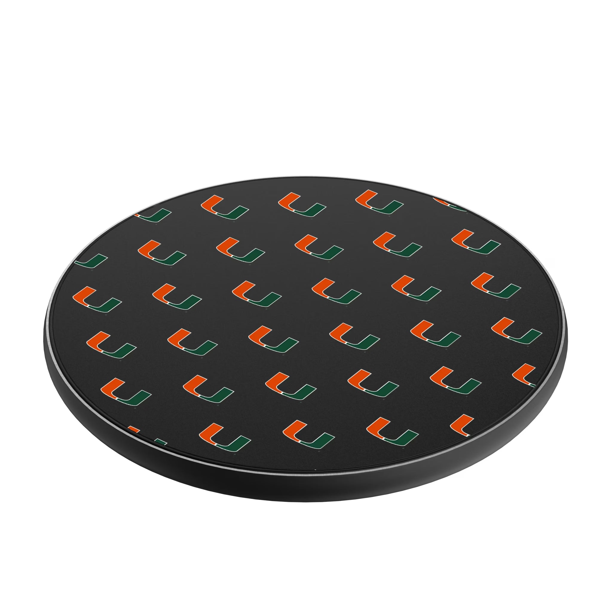 University of Miami Hurricanes Fashion Pattern 15-Watt Wireless Charger - Isometric View