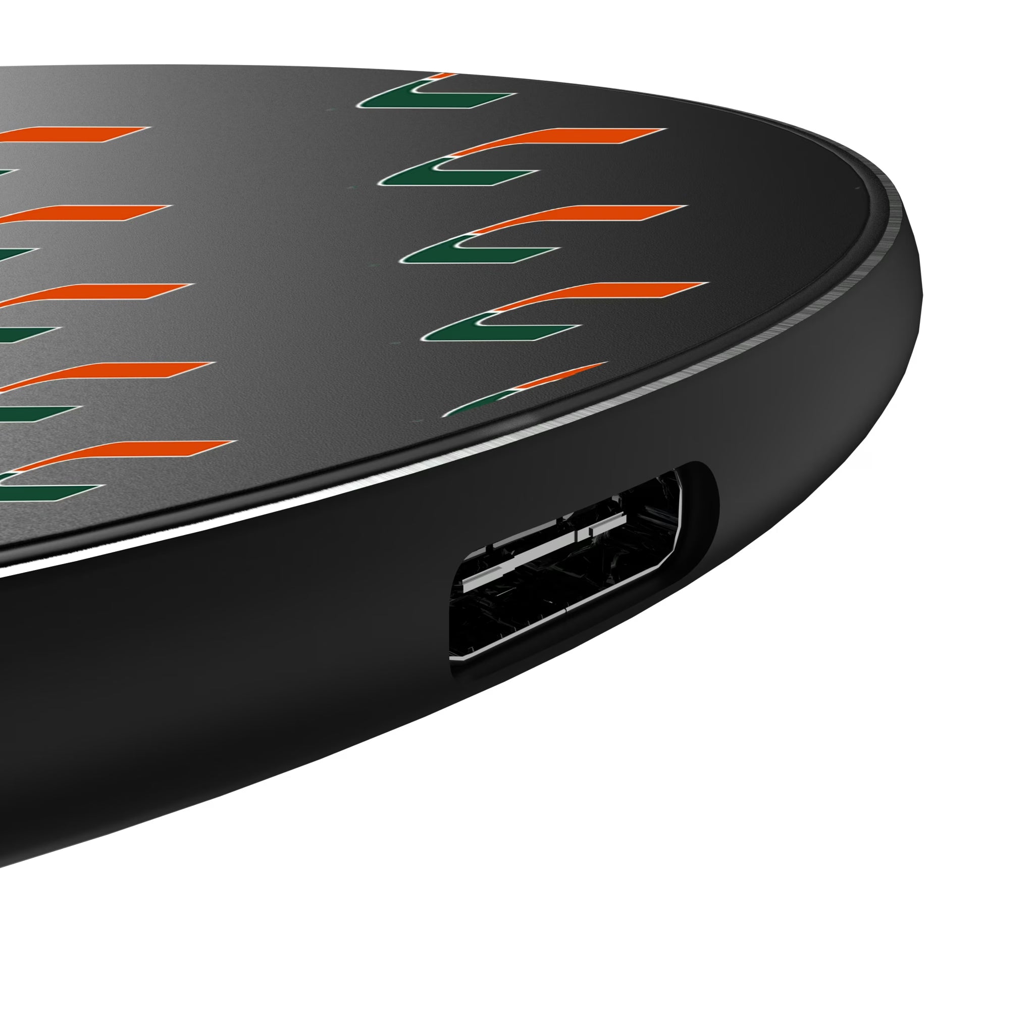 University of Miami Hurricanes Fashion Pattern 15-Watt Wireless Charger - Detail