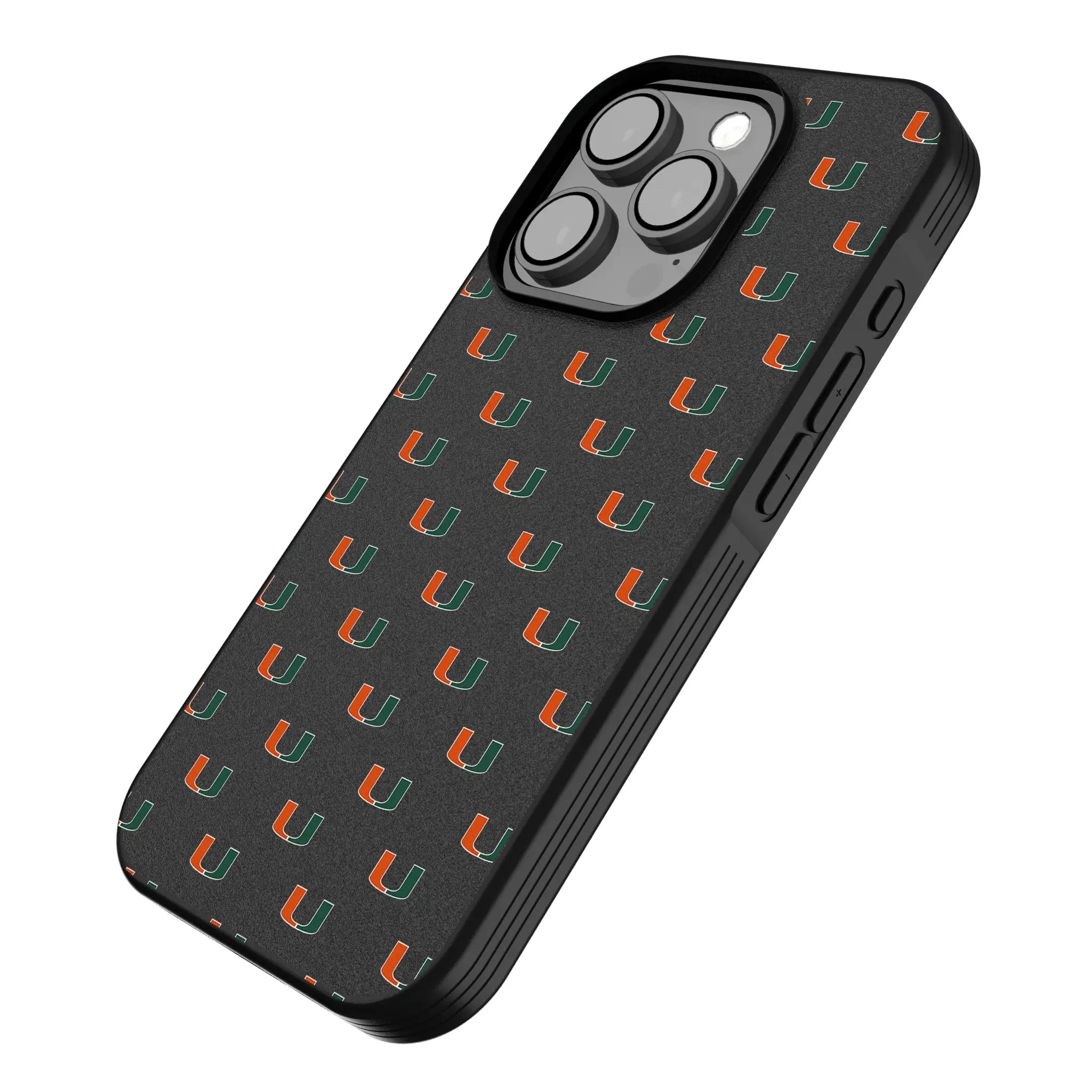 University of Miami Hurricanes Fashion Pattern iPhone Bump Phone Case for Apple iPhone - Isometric View