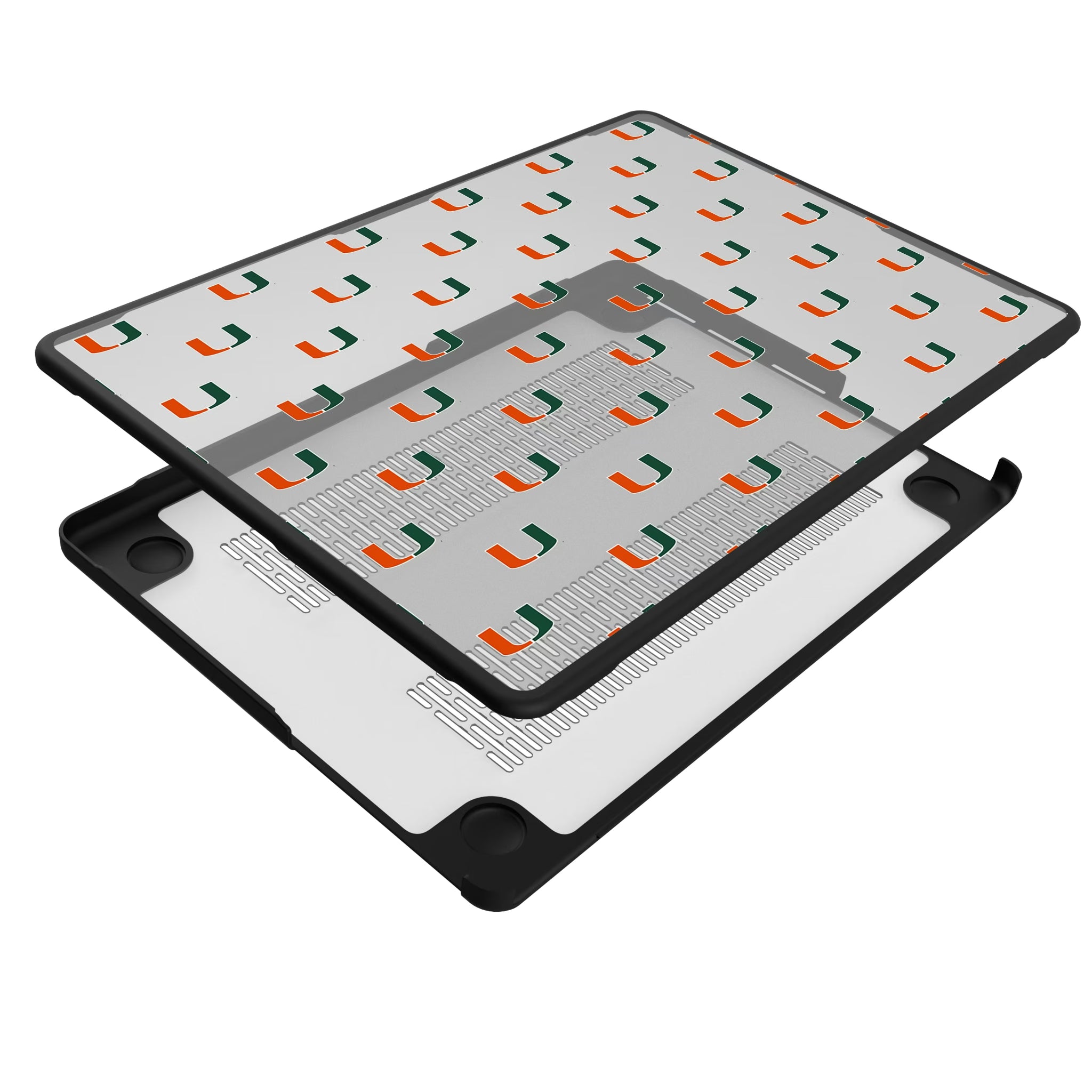 University of Miami Hurricanes Fashion Pattern MacBook Laptop Case for Apple MacBook - Isometric View#Device_MacBook Pro (14-inch, 2021) / MacBook Pro (14-inch, 2023) / MacBook Pro (14-inch, 2024)