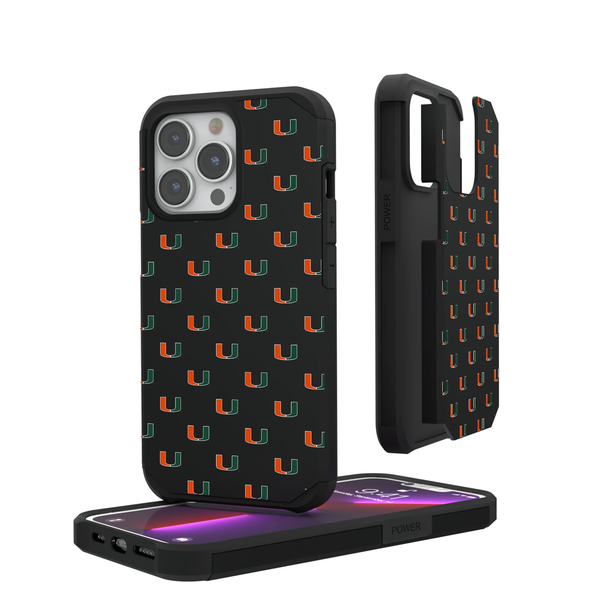 University of Miami Hurricanes Fashion Pattern iPhone Rugged Phone Case for Apple iPhone#Device_iPhone 13 Pro