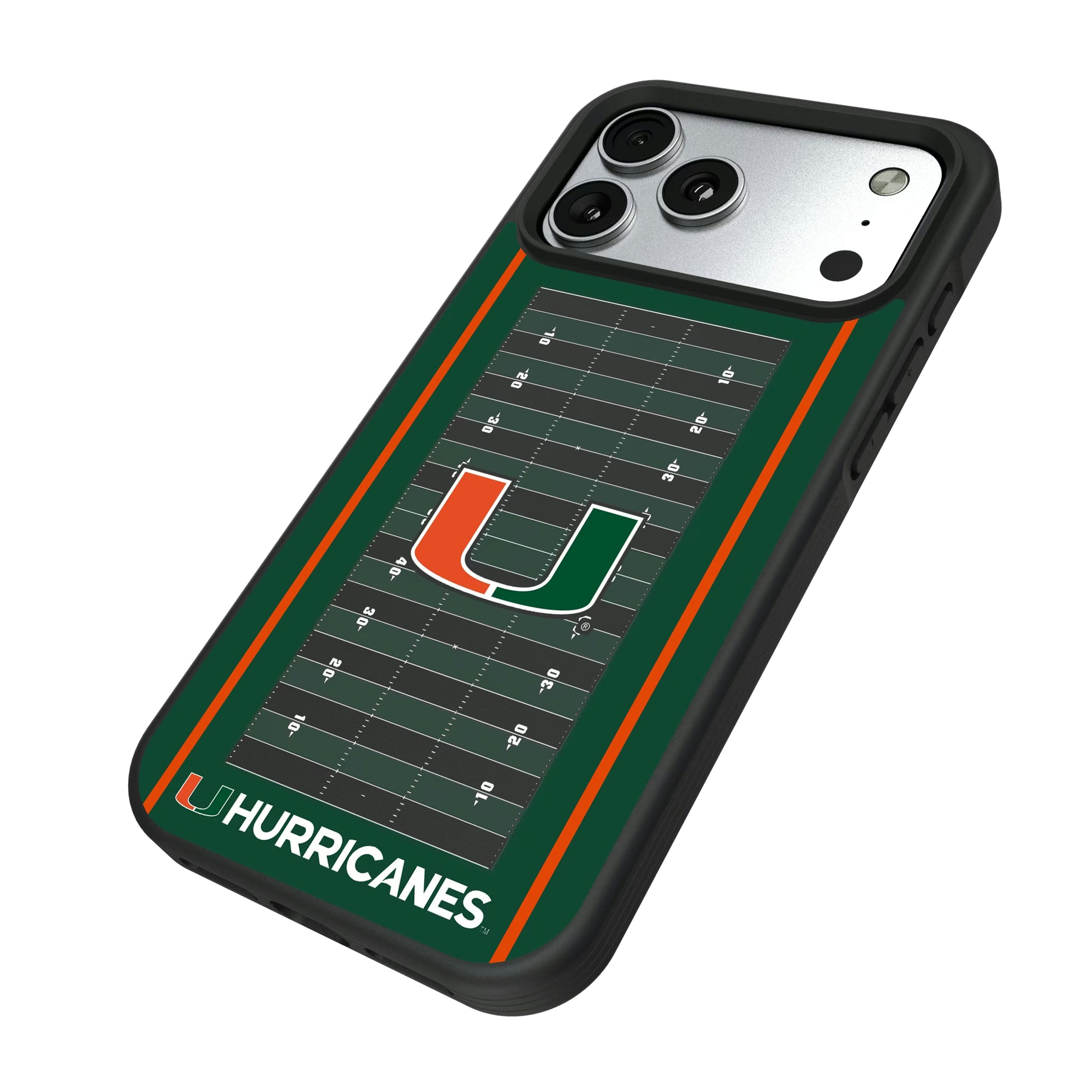 University of Miami Hurricanes Field iPhone Bump Phone Case for Apple iPhone - Isometric View#Device_iPhone 17 Pro Max