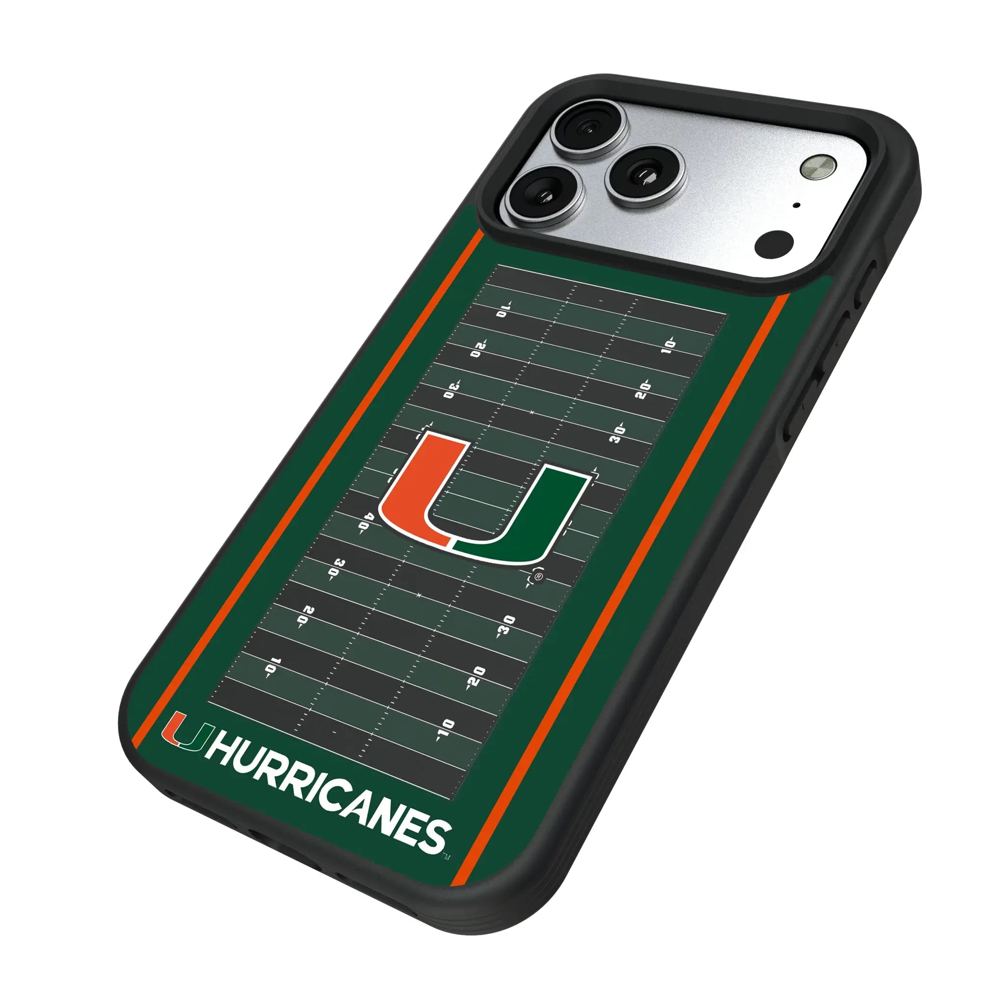 University of Miami Hurricanes Field iPhone Bump Phone Case for Apple iPhone - Isometric View#Device_iPhone 17 Pro Max