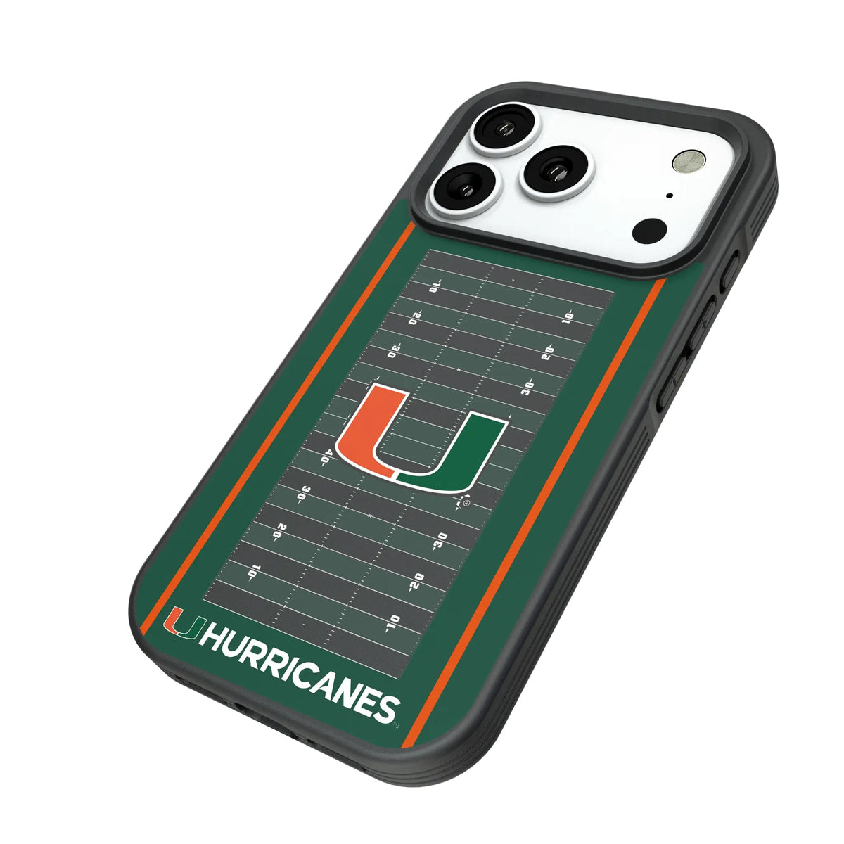 University of Miami Hurricanes Field iPhone Bump Phone Case for Apple iPhone - Isometric View#Device_iPhone 18 Pro