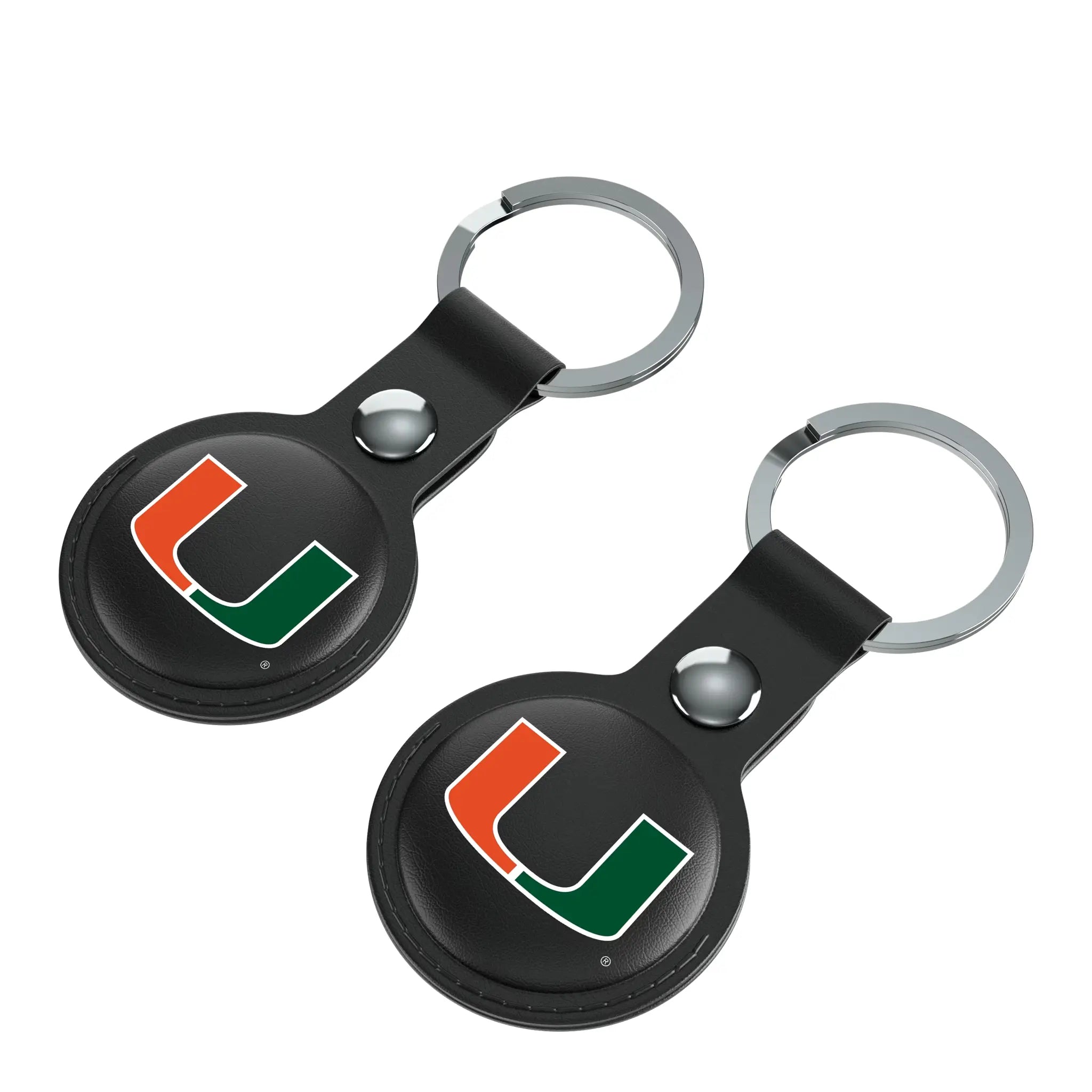 University of Miami Hurricanes Insignia AirTag Black Airtag Holder 2-Pack - Isometric View