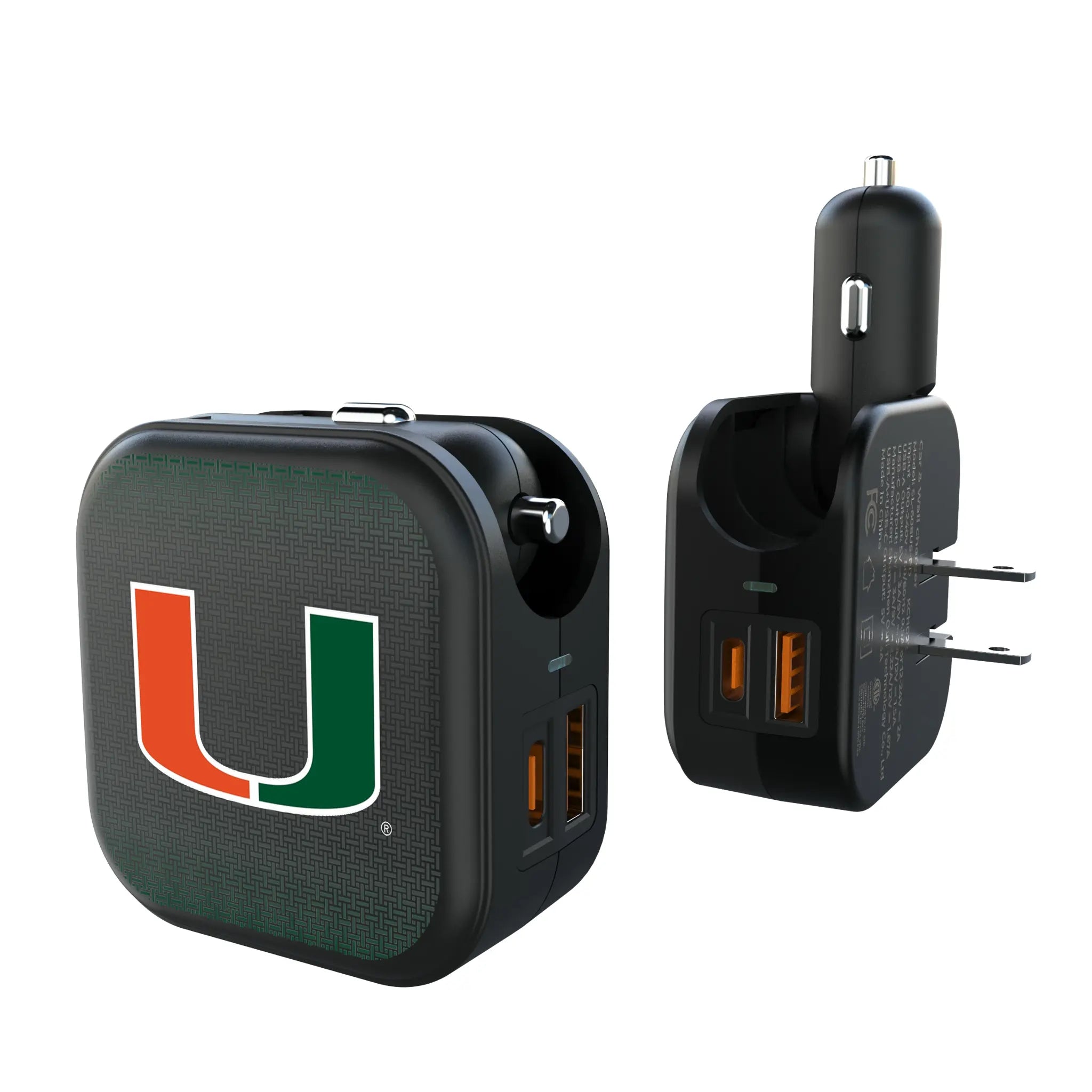 University of Miami Hurricanes Linen 2 in 1 USB A/C Charger