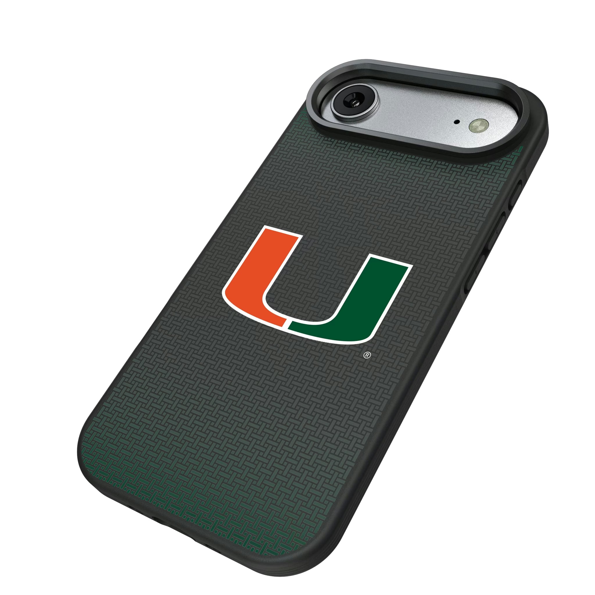 University of Miami Hurricanes Linen iPhone Bump Phone Case for Apple iPhone - Isometric View#Device_iPhone Air