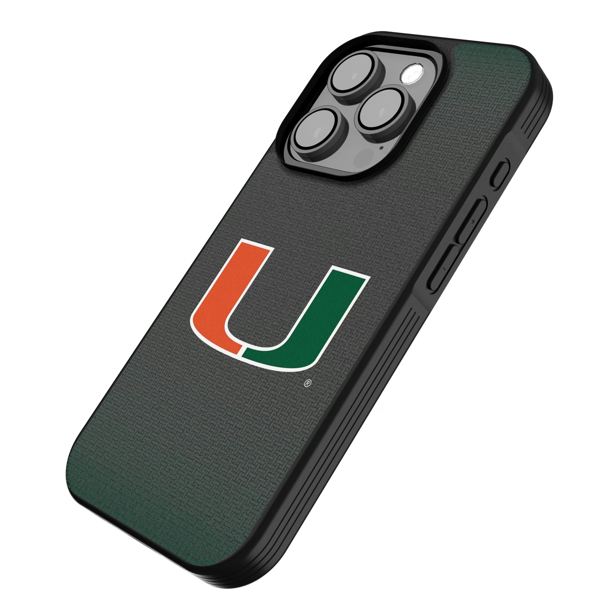 University of Miami Hurricanes Linen iPhone Bump Phone Case for Apple iPhone - Isometric View