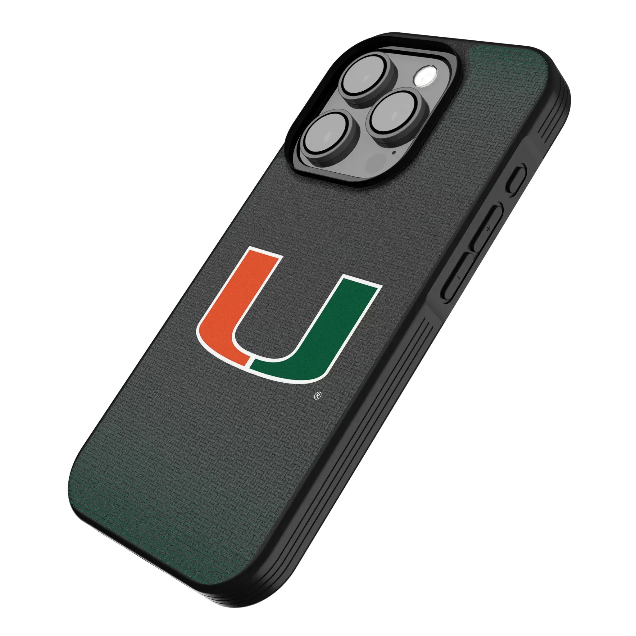 University of Miami Hurricanes Linen iPhone Bump Phone Case for Apple iPhone - Isometric View