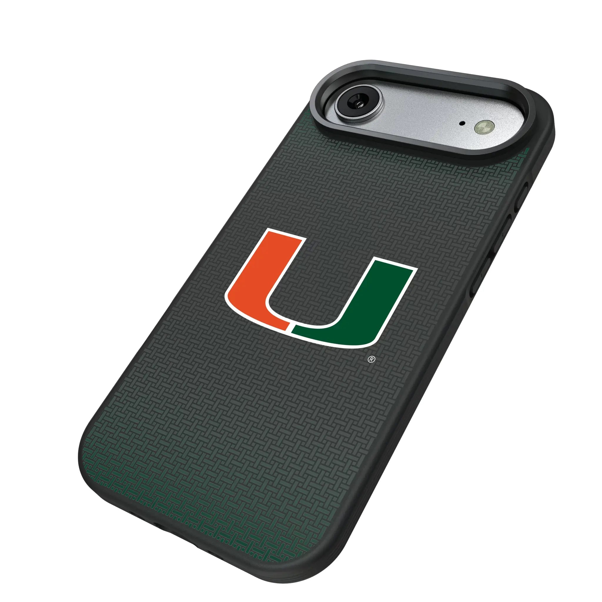 University of Miami Hurricanes Linen iPhone Bump Phone Case for Apple iPhone - Isometric View#Device_iPhone Air