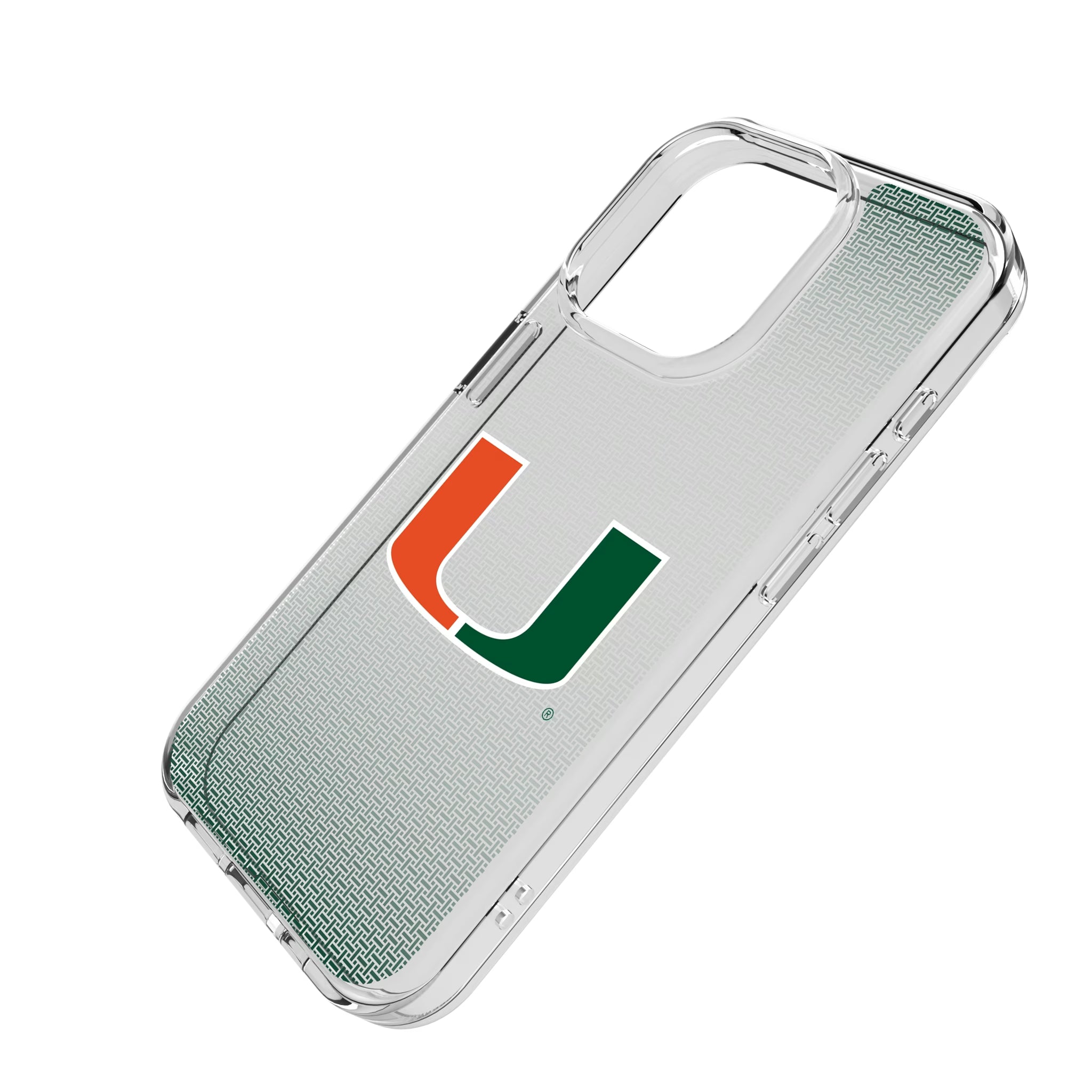 University of Miami Hurricanes Linen iPhone Clear Phone Case for Apple iPhone - Isometric View