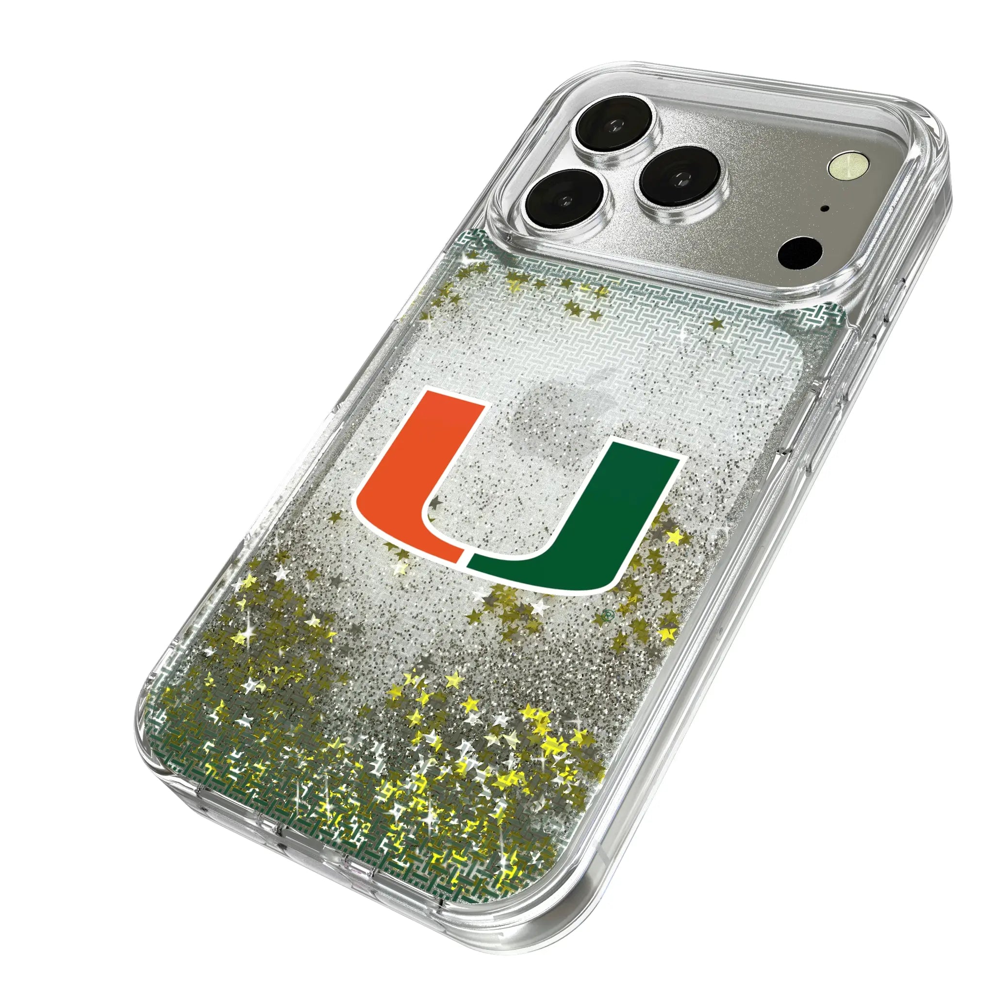 University of Miami Hurricanes Linen iPhone Glitter Phone Case for Apple iPhone - Isometric View