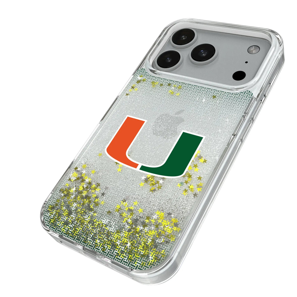 University of Miami Hurricanes Linen iPhone Glitter Phone Case for Apple iPhone - Isometric View#Device_iPhone 18 Pro