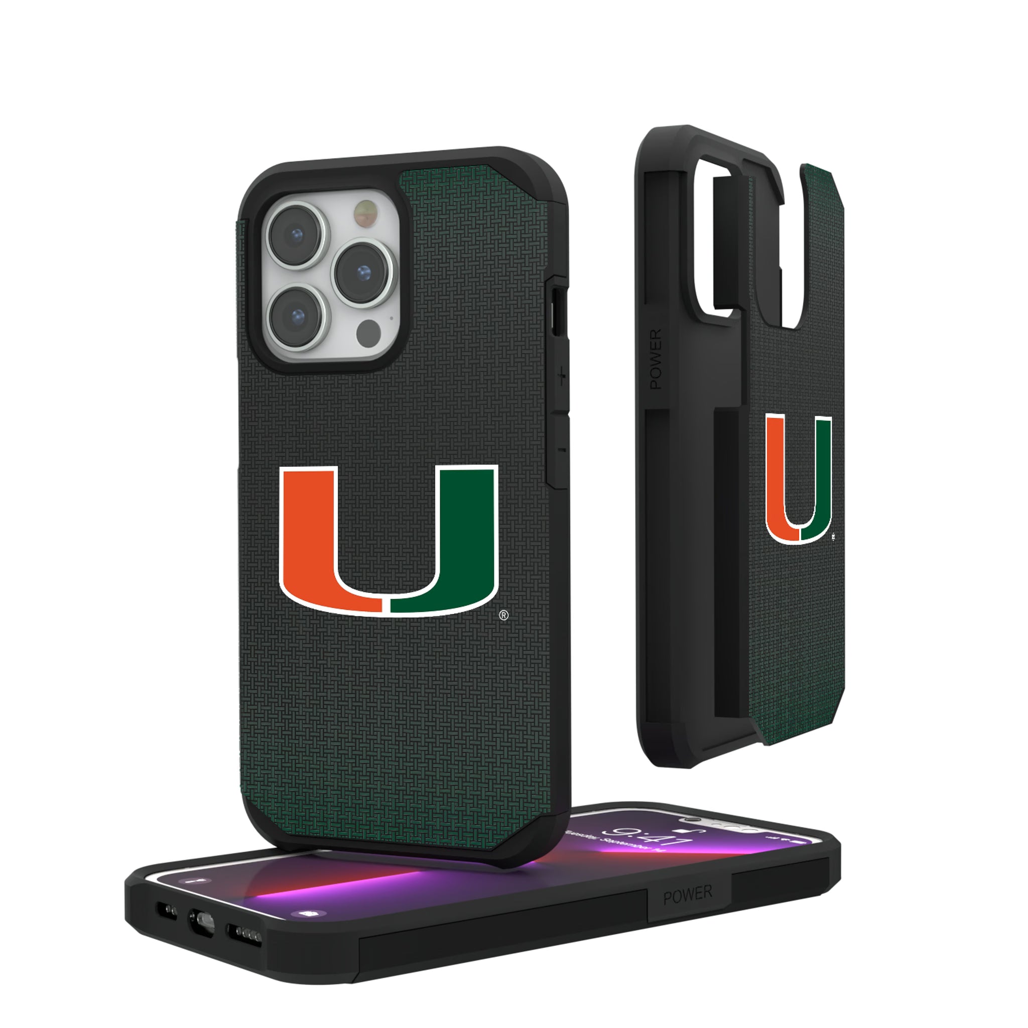 University of Miami Hurricanes Linen iPhone Rugged Phone Case for Apple iPhone#Device_iPhone 13 Pro