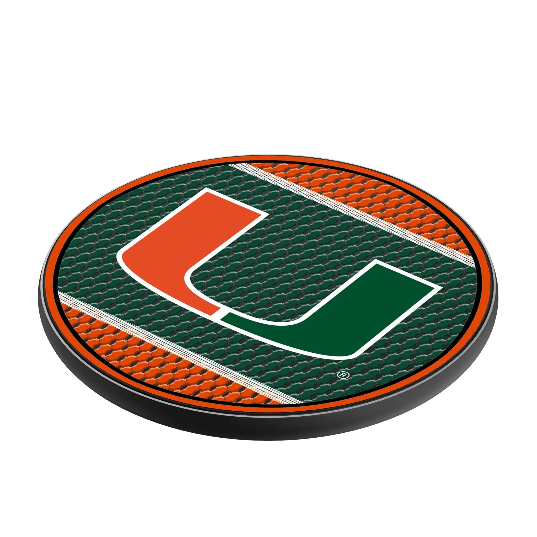 University of Miami Hurricanes Mesh 15-Watt Wireless Charger - Isometric View