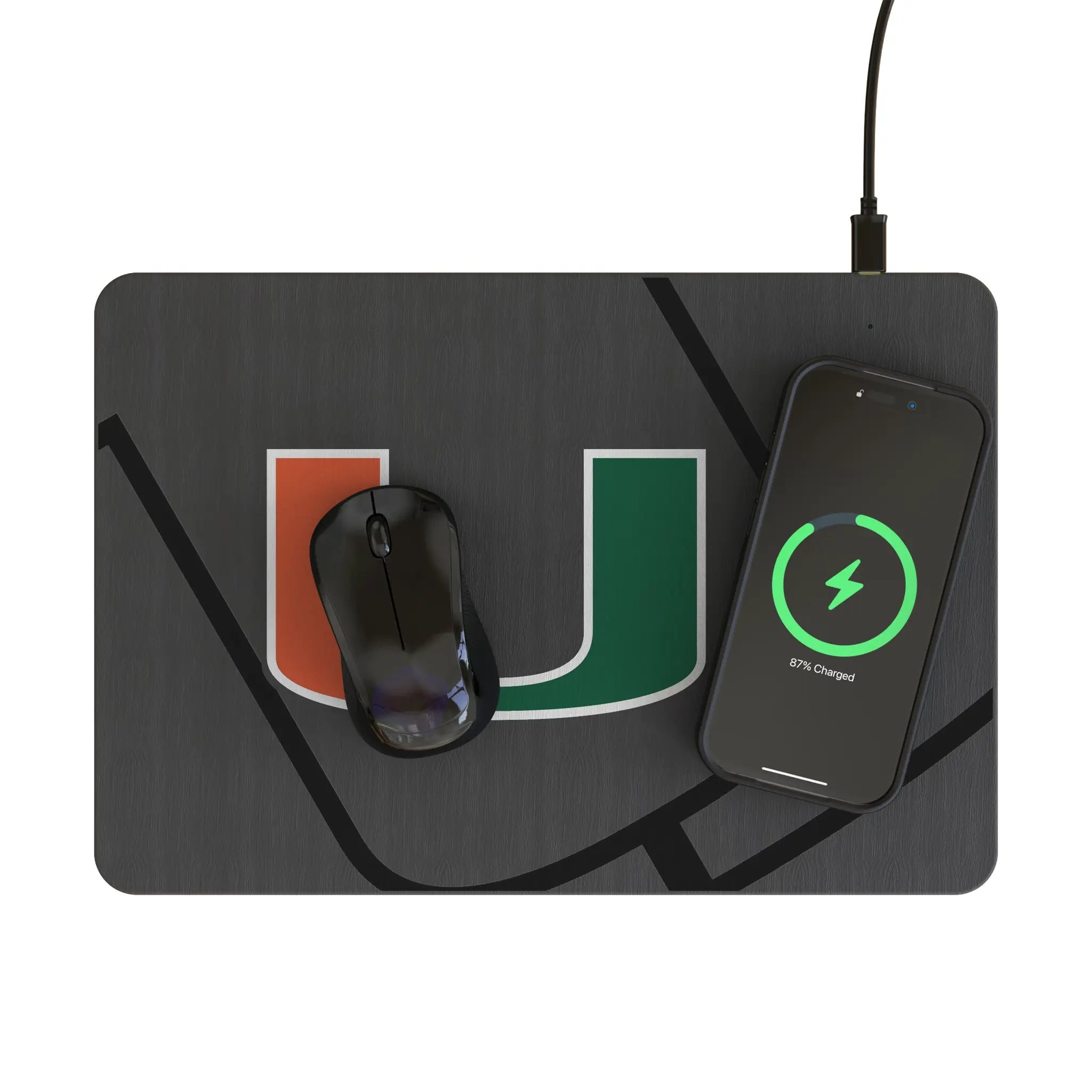 University of Miami Hurricanes Monocolor Tilt 15-Watt Wireless Charger and Mouse Pad - Lifestyle