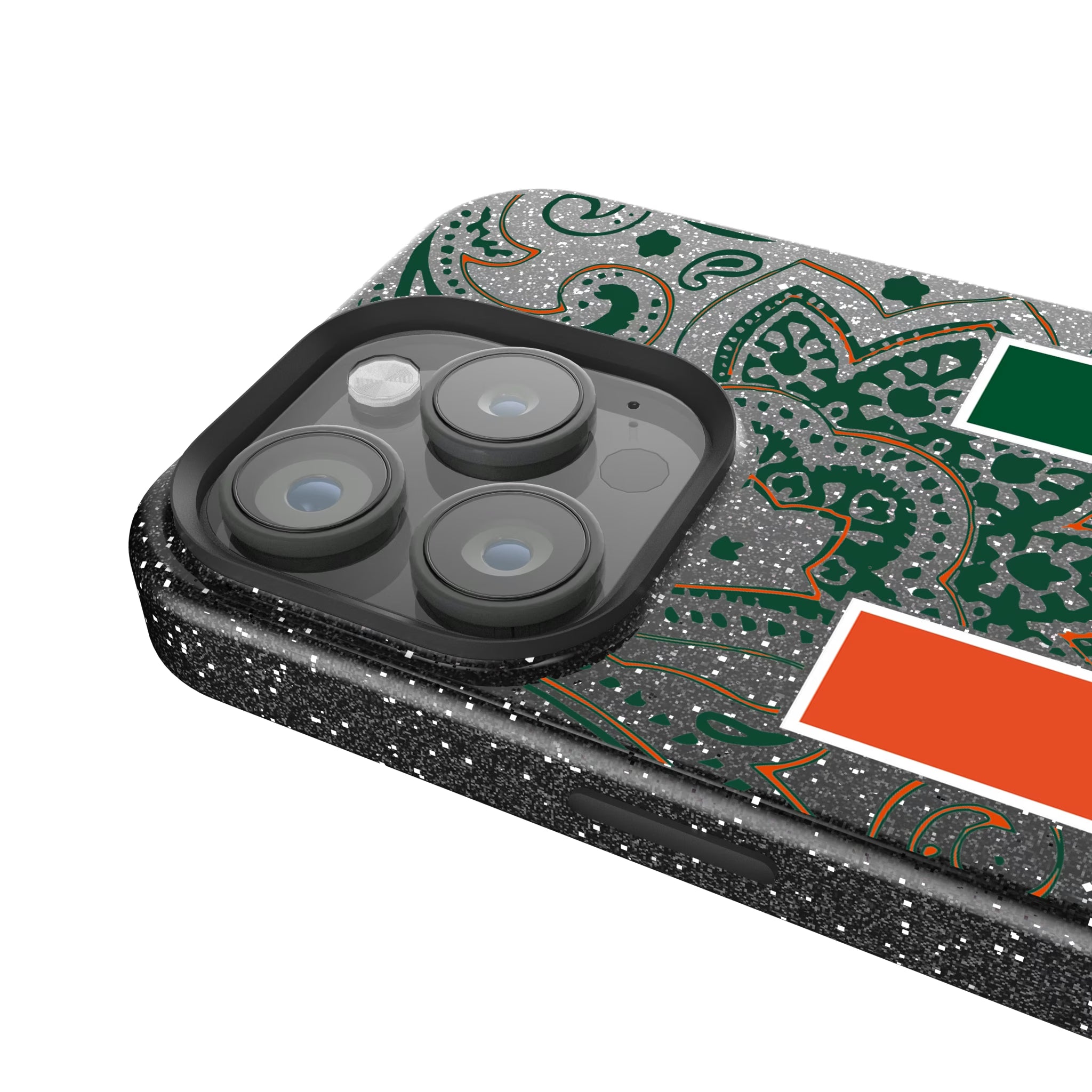 University of Miami Hurricanes Paisley iPhone Bling Phone Case for Apple iPhone - Detail