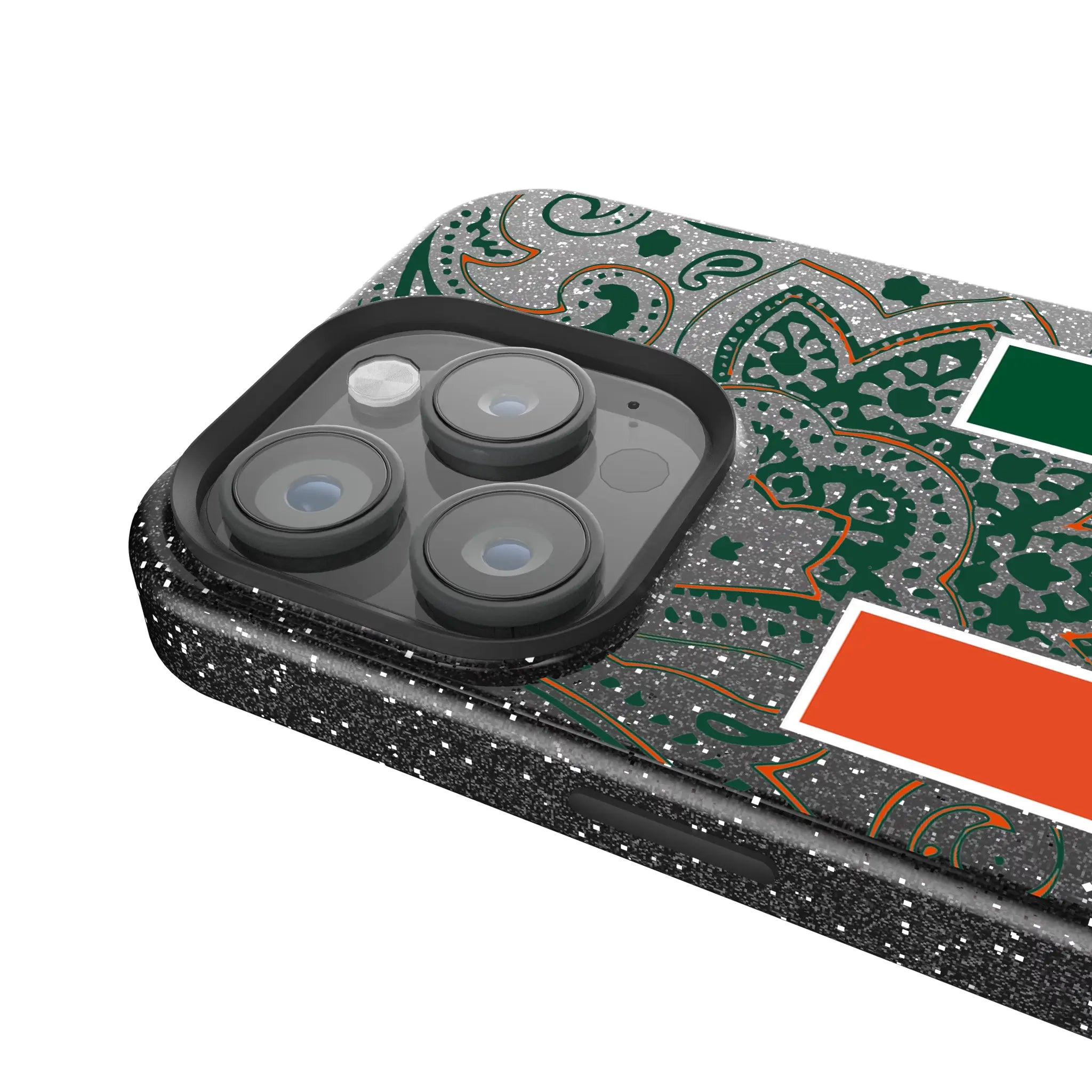 University of Miami Hurricanes Paisley iPhone Bling Phone Case for Apple iPhone - Detail