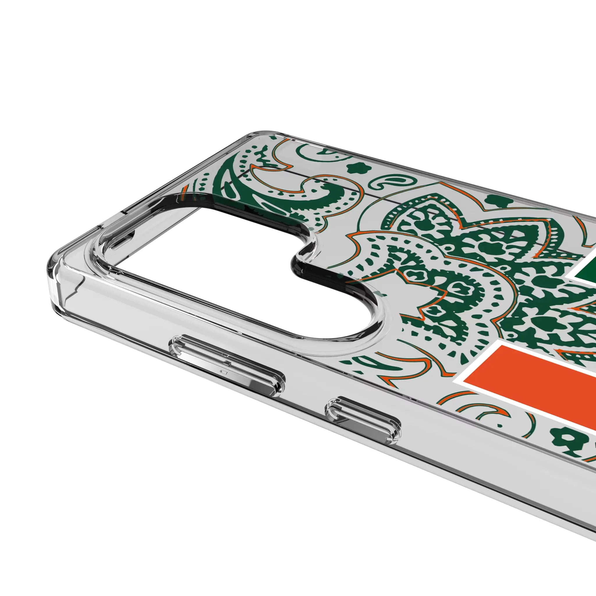 University of Miami Hurricanes Paisley Galaxy Clear Phone Case for Samsung Galaxy - Detail#Device_Galaxy S25 Ultra