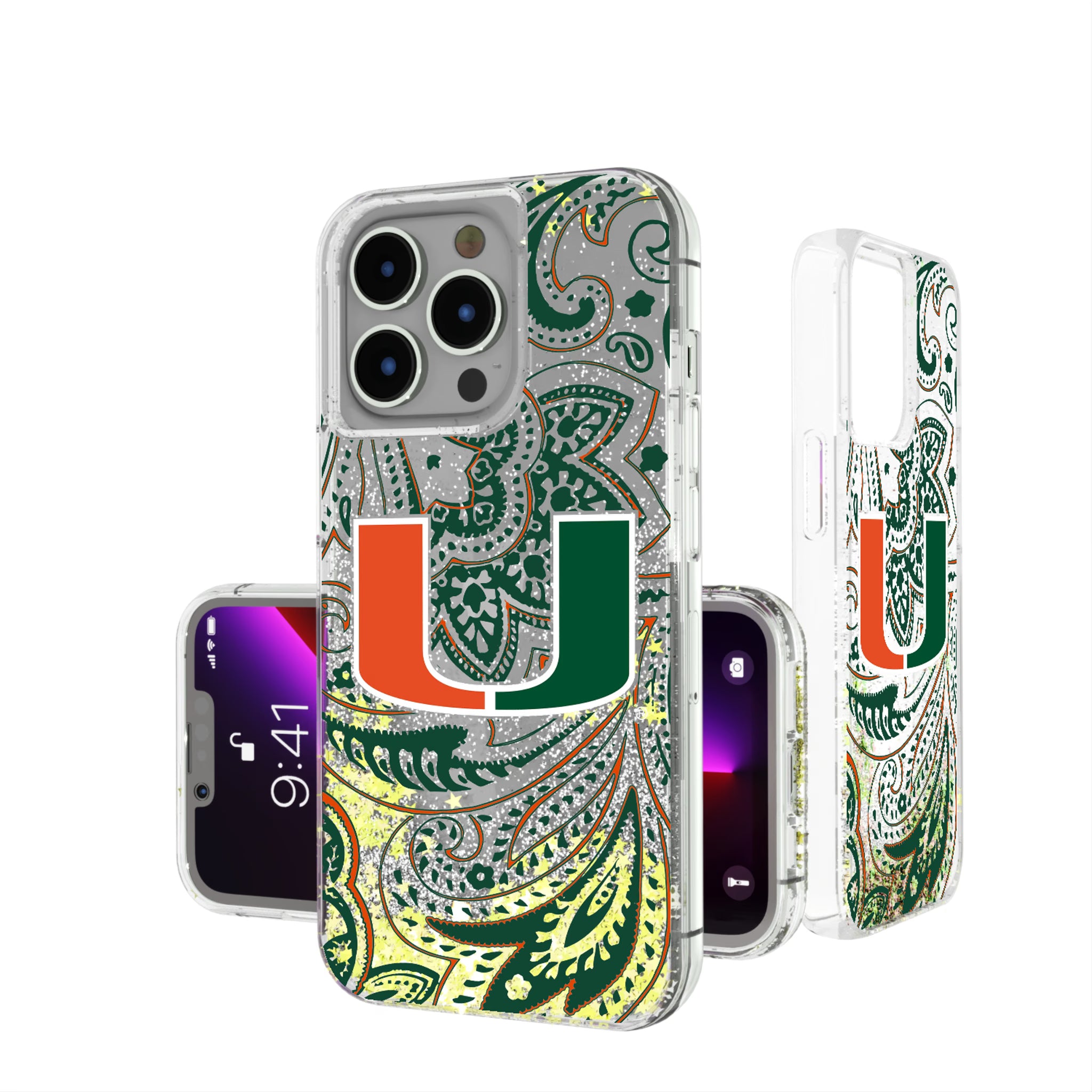 University of Miami Hurricanes Paisley iPhone Glitter Phone Case for Apple iPhone