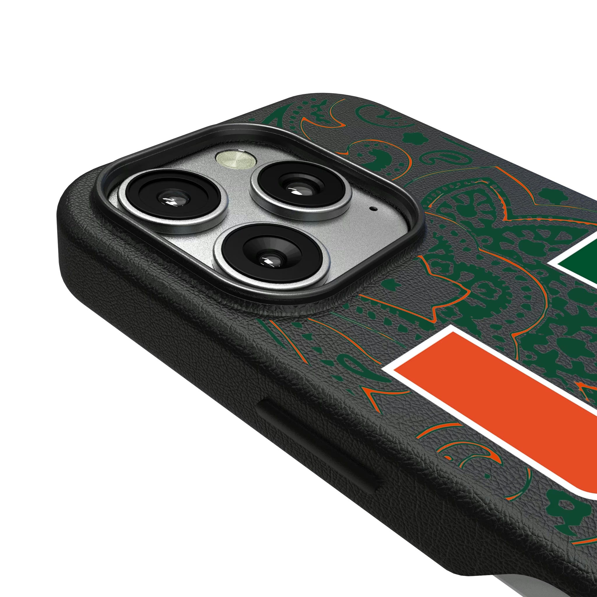 University of Miami Hurricanes Paisley iPhone MagSafe Compatible Phone Case for Apple iPhone - Detail