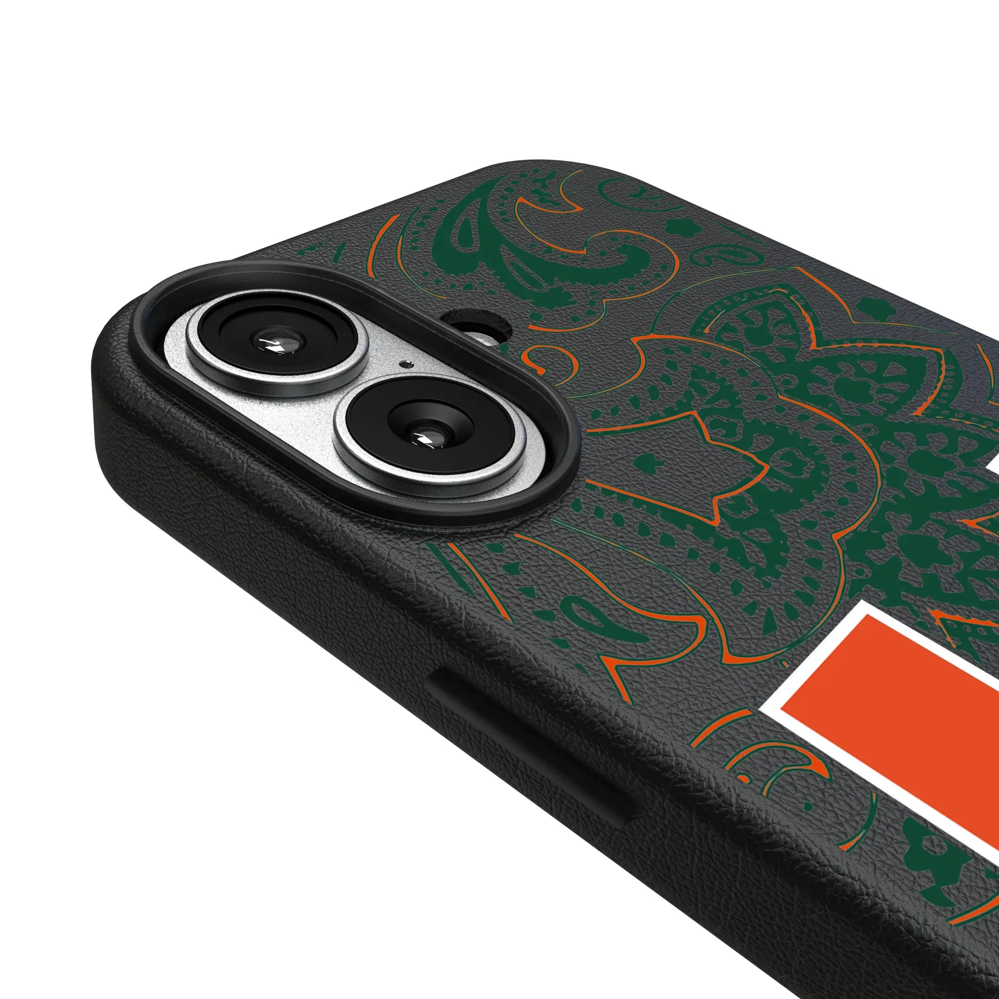 University of Miami Hurricanes Paisley iPhone MagSafe Compatible Phone Case for Apple iPhone - Detail#Device_iPhone 17