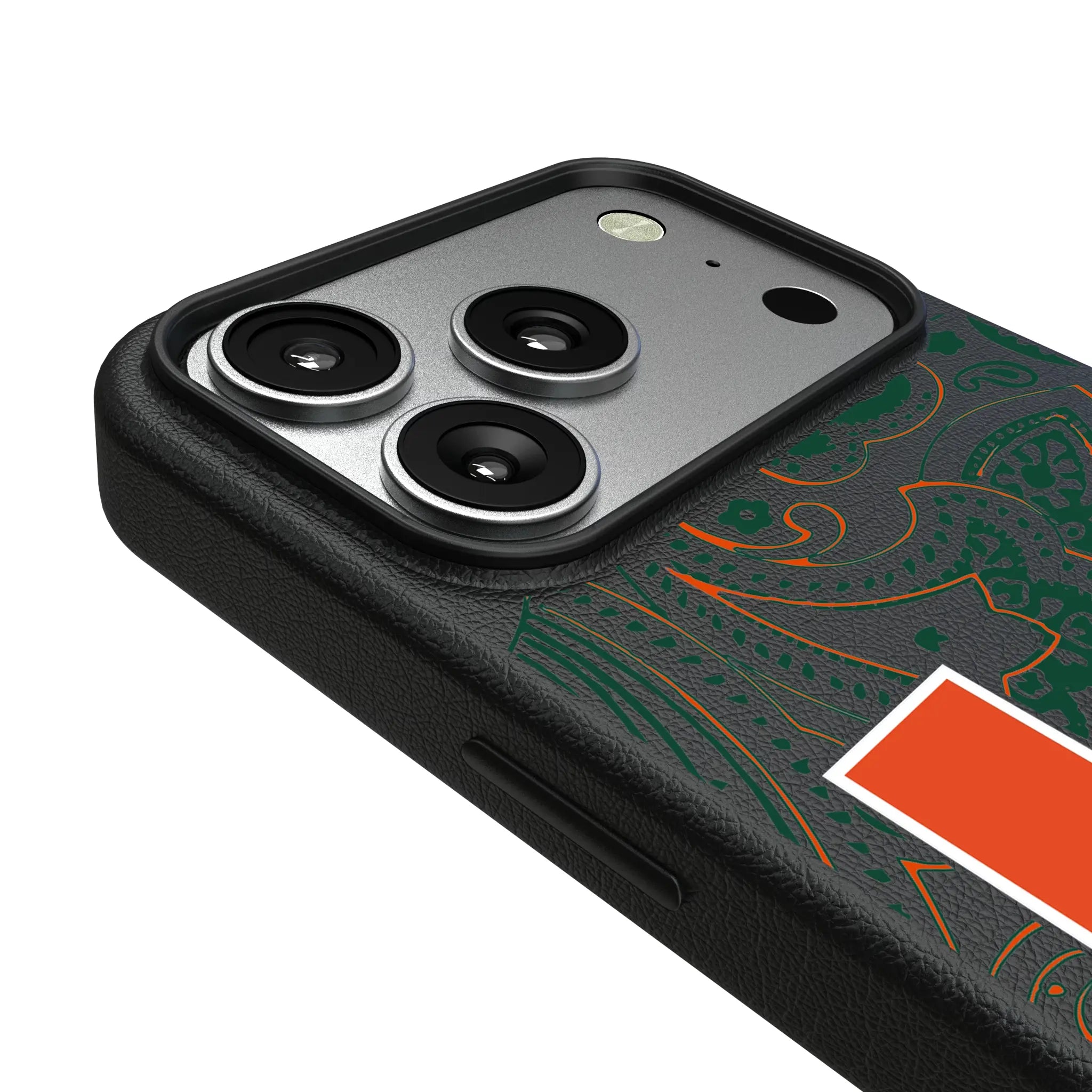 University of Miami Hurricanes Paisley iPhone MagSafe Compatible Phone Case for Apple iPhone - Detail#Device_iPhone 17 Pro