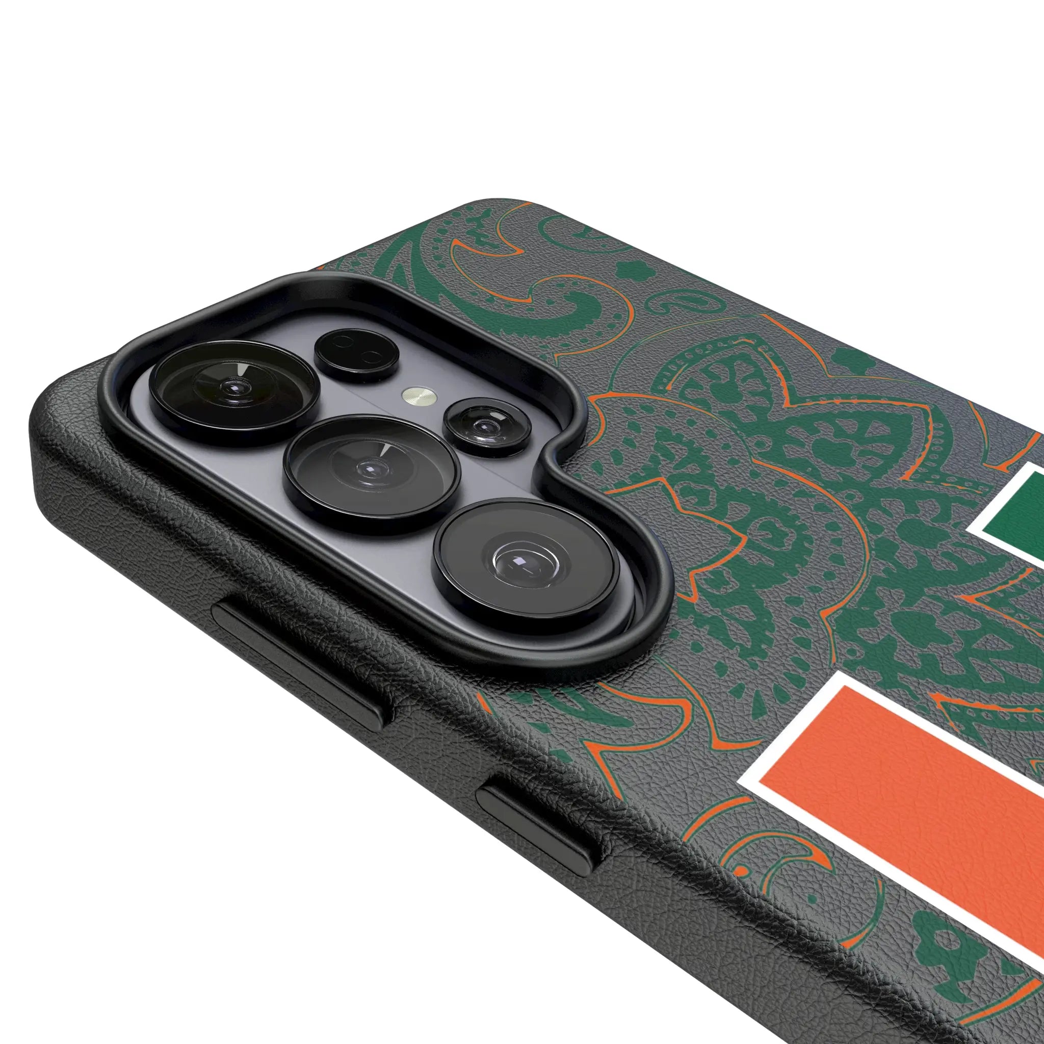 University of Miami Hurricanes Paisley Galaxy MagSafe Compatible Phone Case for Samsung Galaxy - Detail#Device_Galaxy S26 Ultra