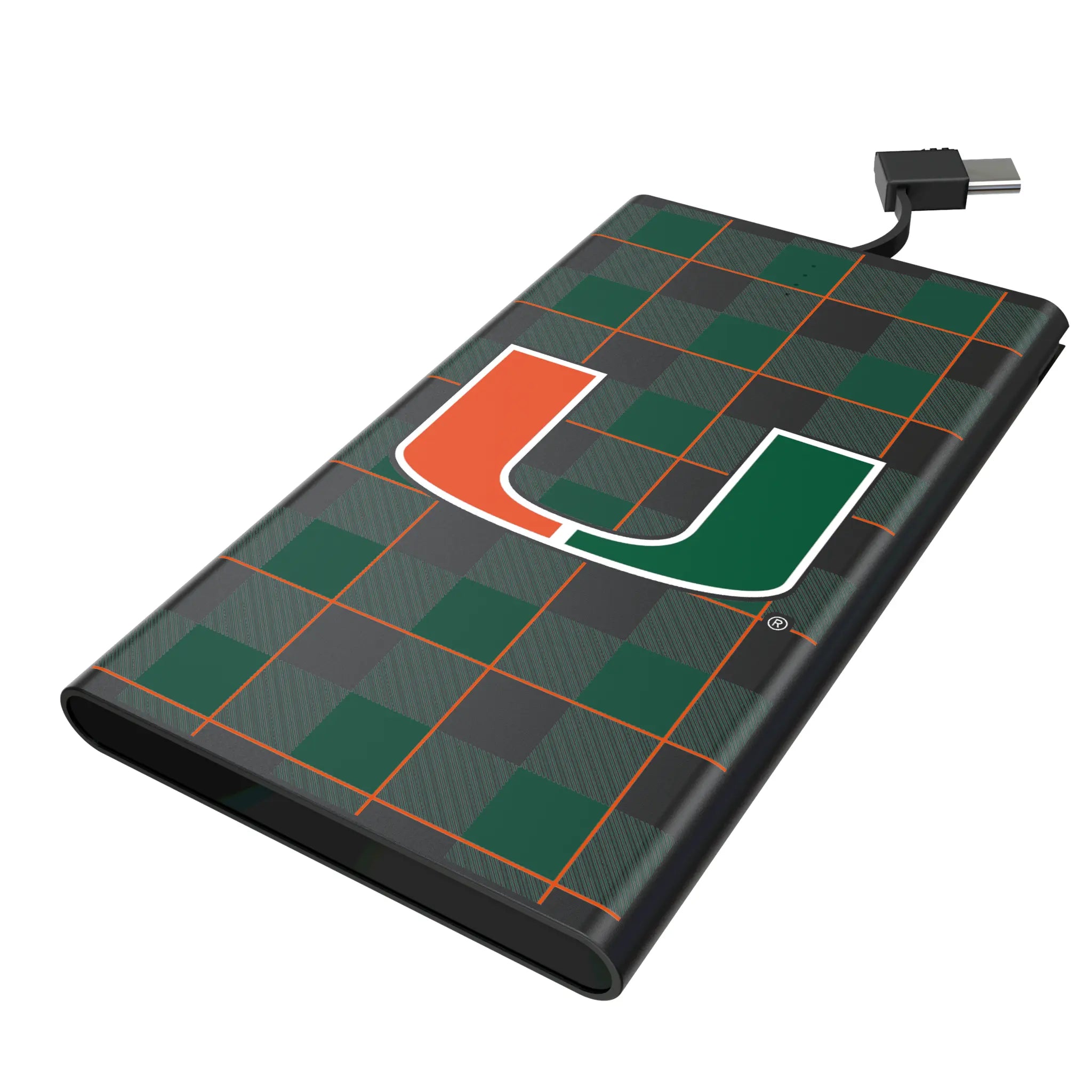 University of Miami Hurricanes Plaid 5000mAh Flat Power Bank