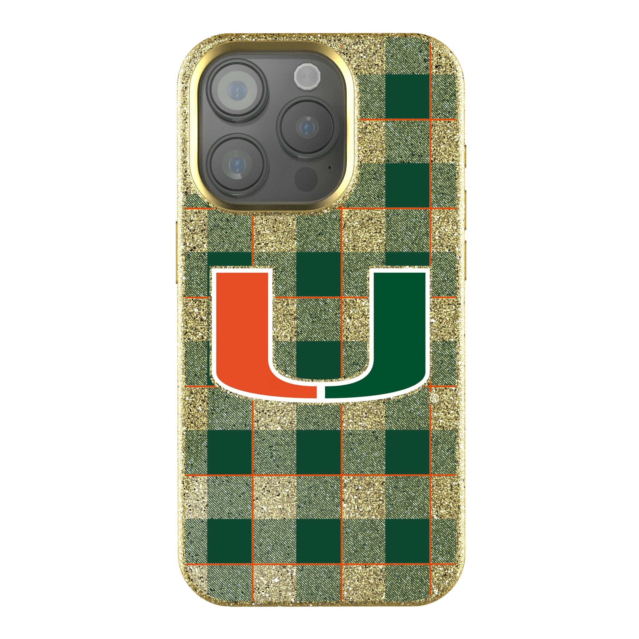University of Miami Hurricanes Plaid iPhone Bling Phone Case for Apple iPhone
