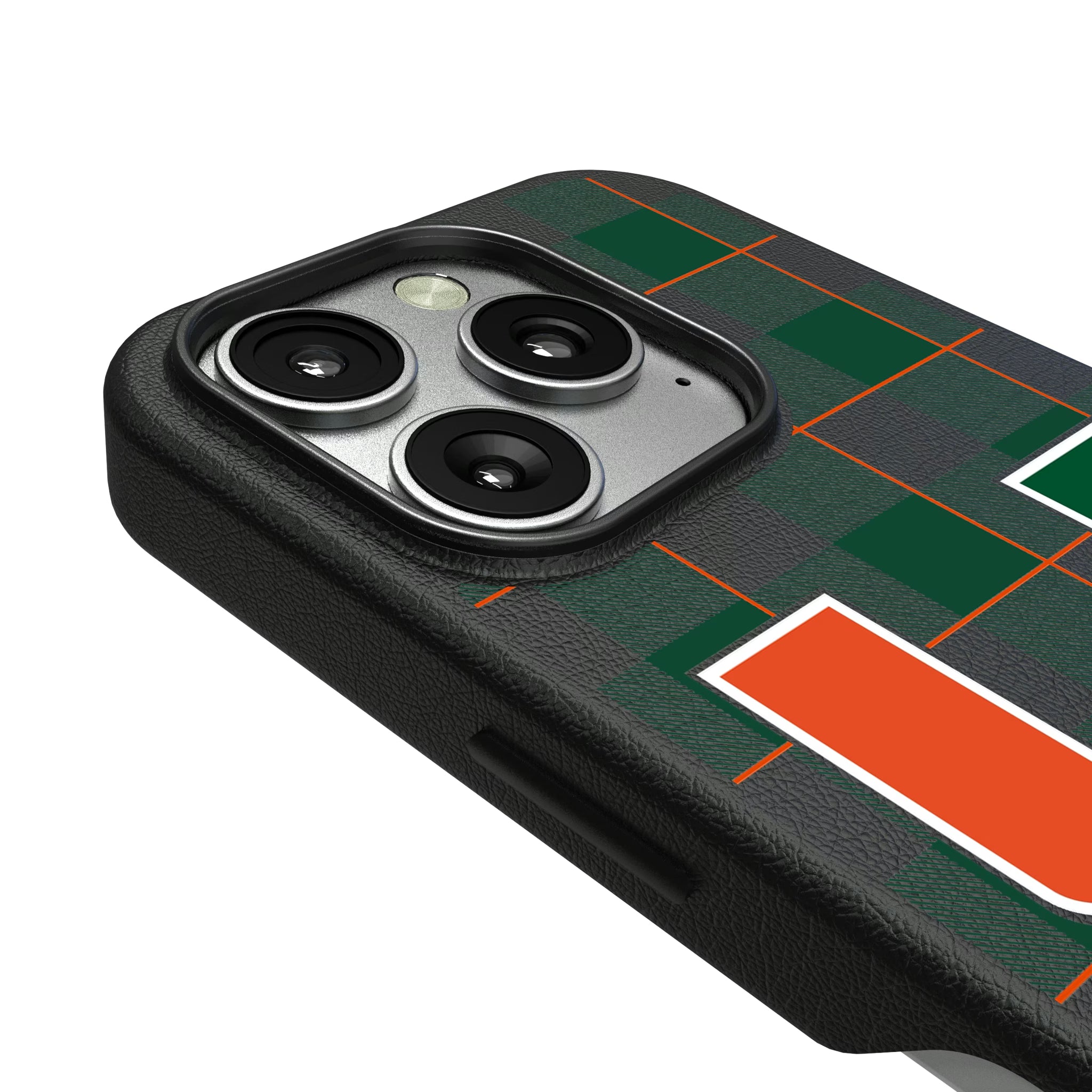 University of Miami Hurricanes Plaid iPhone MagSafe Compatible Phone Case for Apple iPhone - Detail