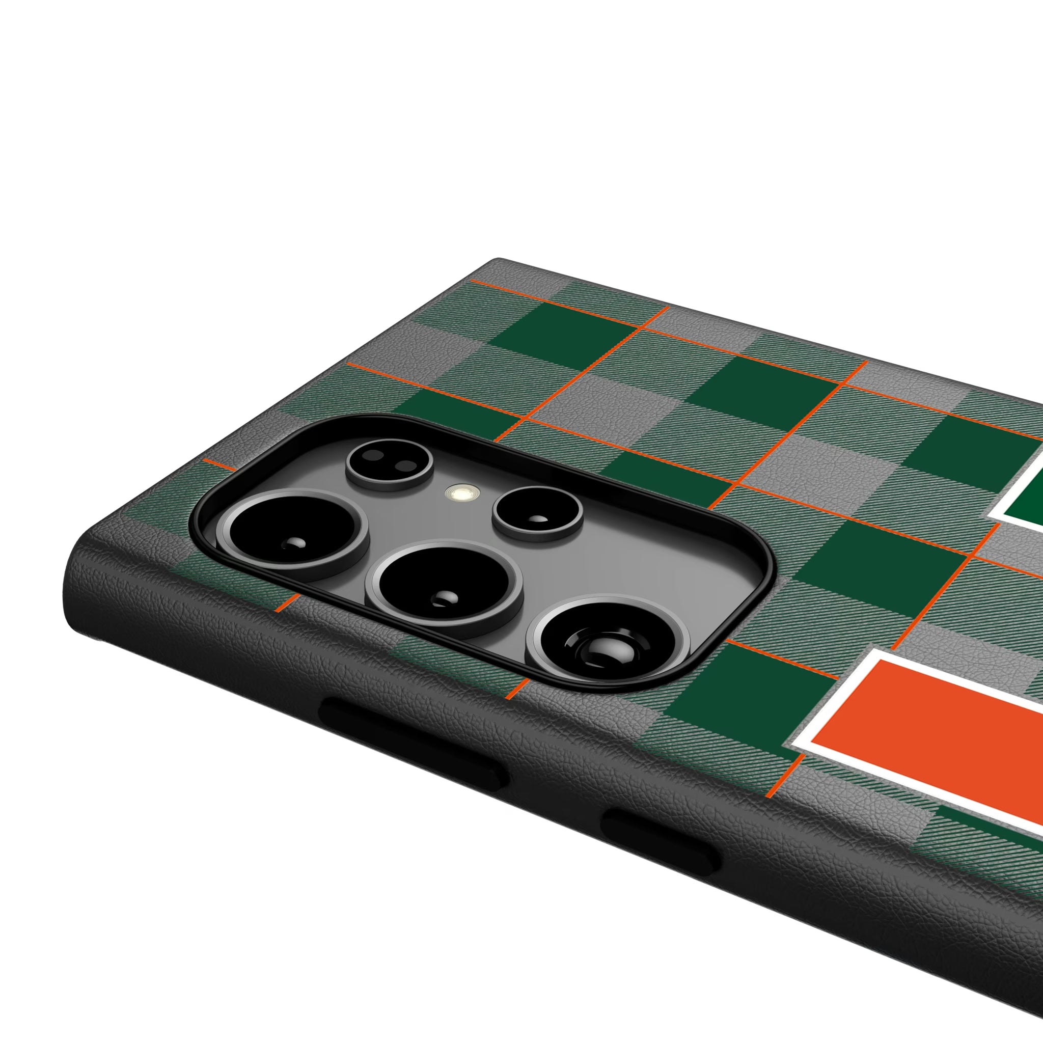 University of Miami Hurricanes Plaid Galaxy MagSafe Compatible Phone Case for Samsung Galaxy - Detail